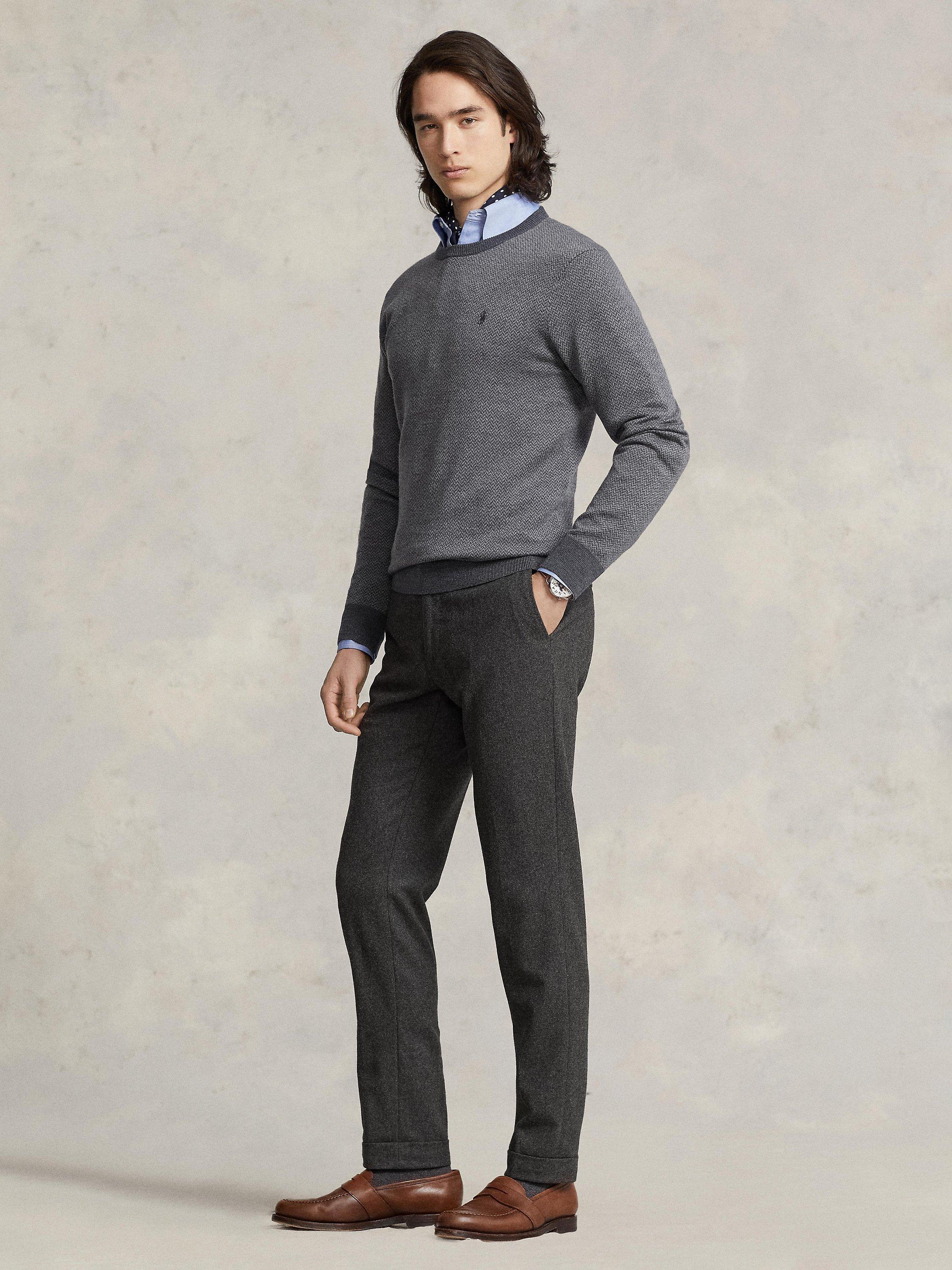 Polo Ralph Lauren Wool Herringbone Knit Jumper, Mid Grey Combo