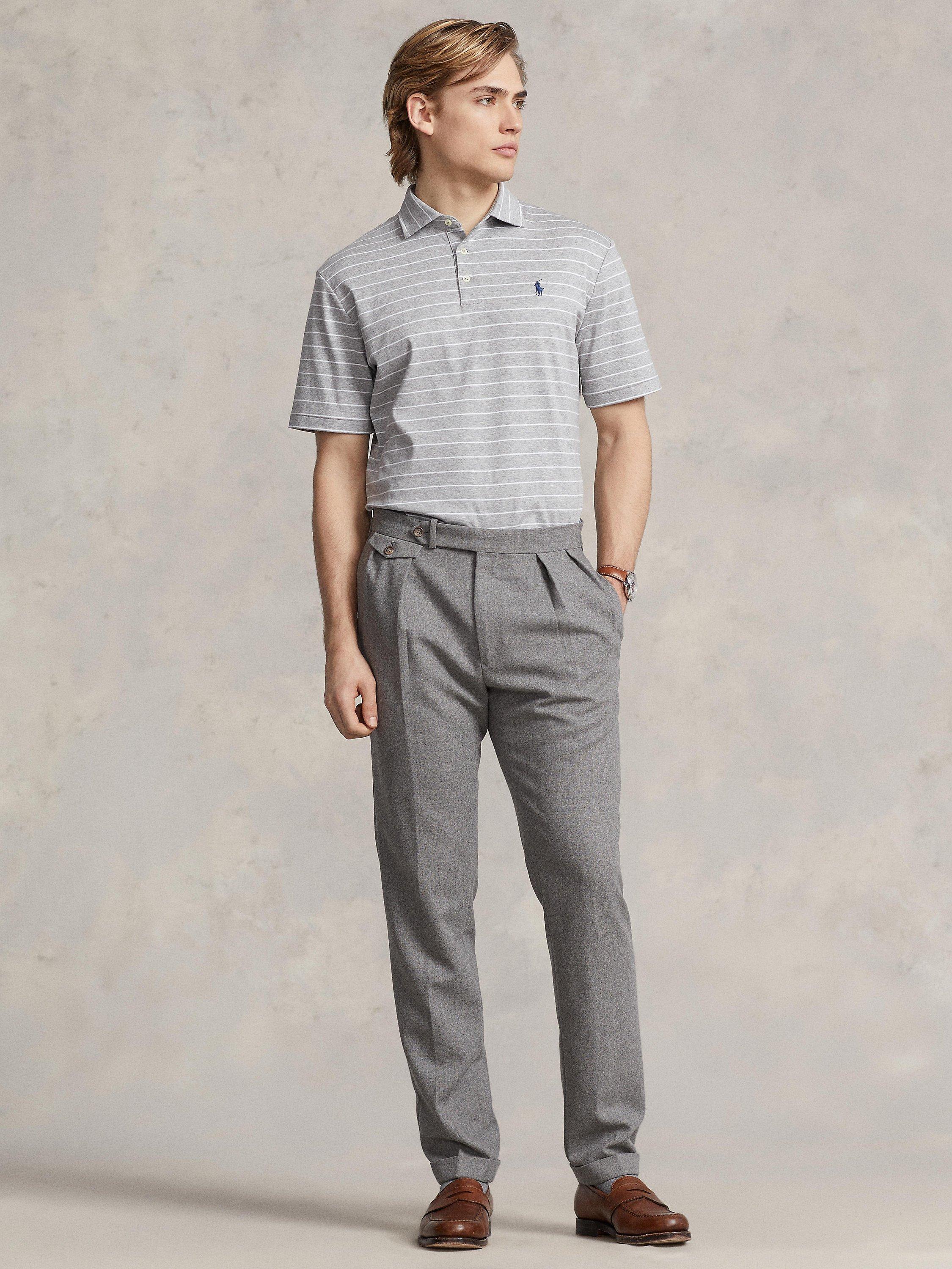 Polo Ralph Lauren Short Sleeve Stripe Polo Top, Andover Heather/Whte, M