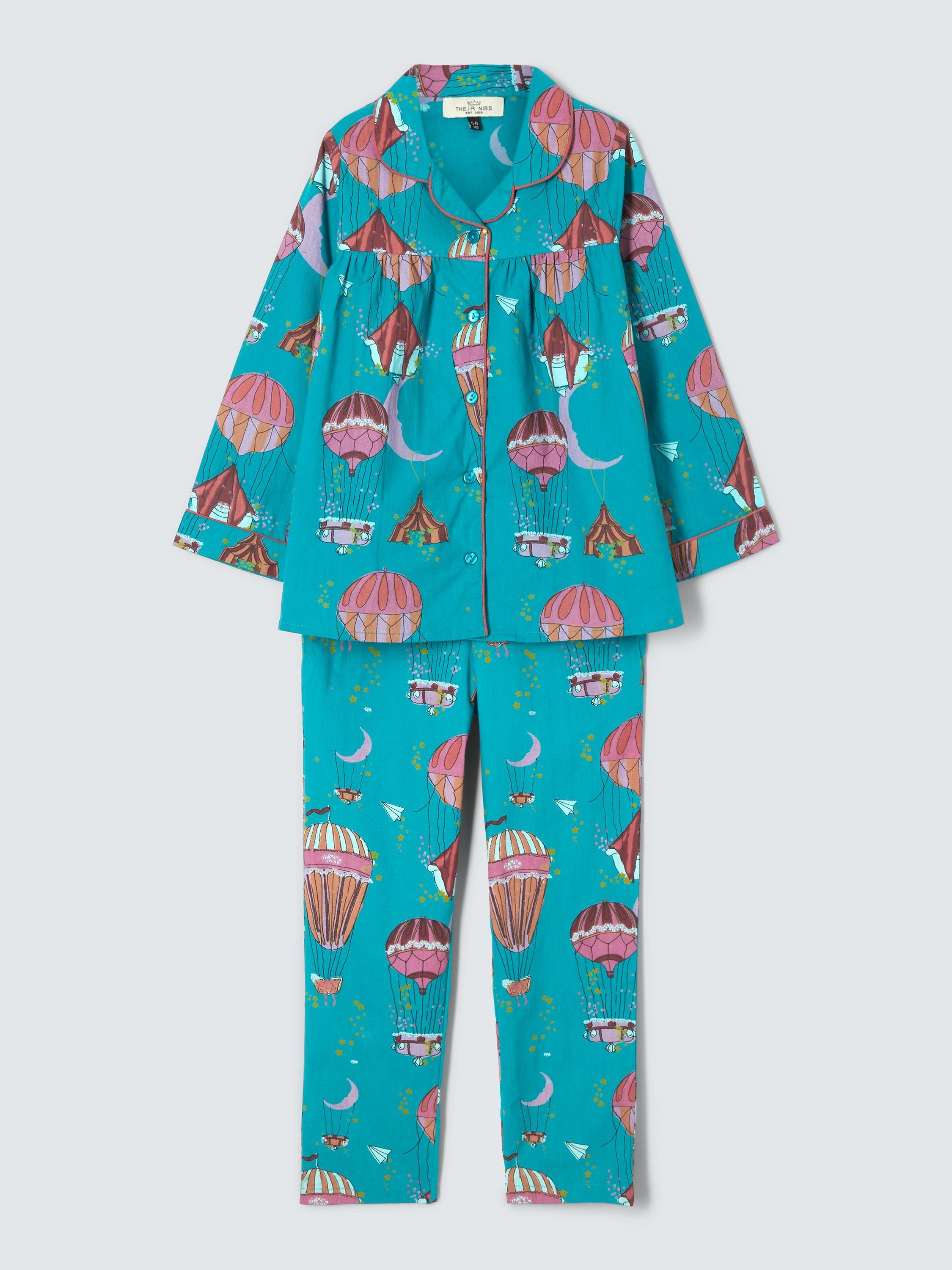 Their Nibs Kids' Hot Air Baloon Print Pyjamas Set, Teal