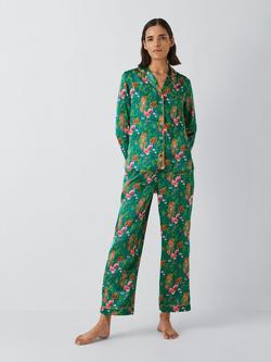 Their Nibs Secret Garden Satin Shirt Pyjama Set, Green, Green