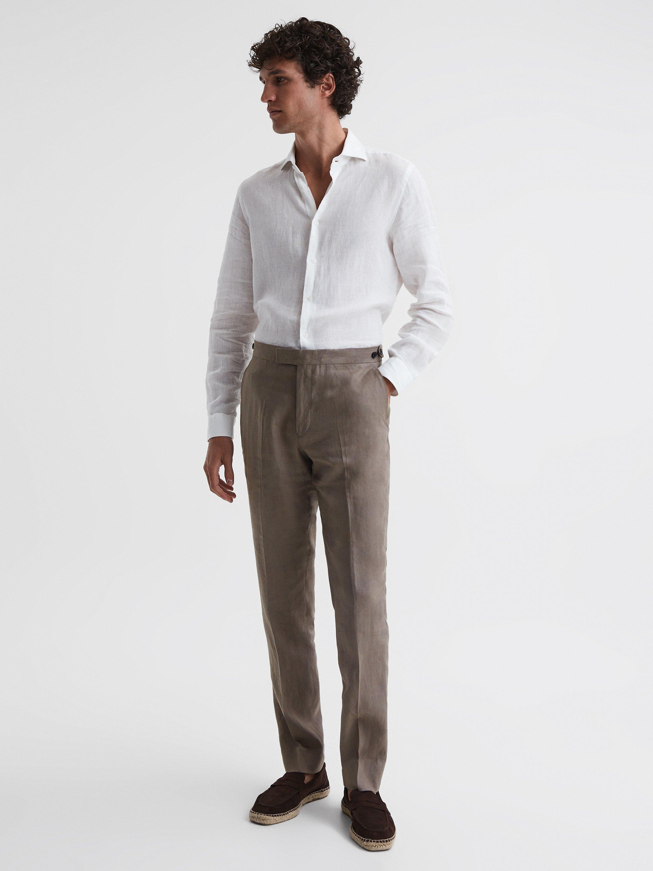 Reiss Kin Linen Slim Suit Trousers, Brown