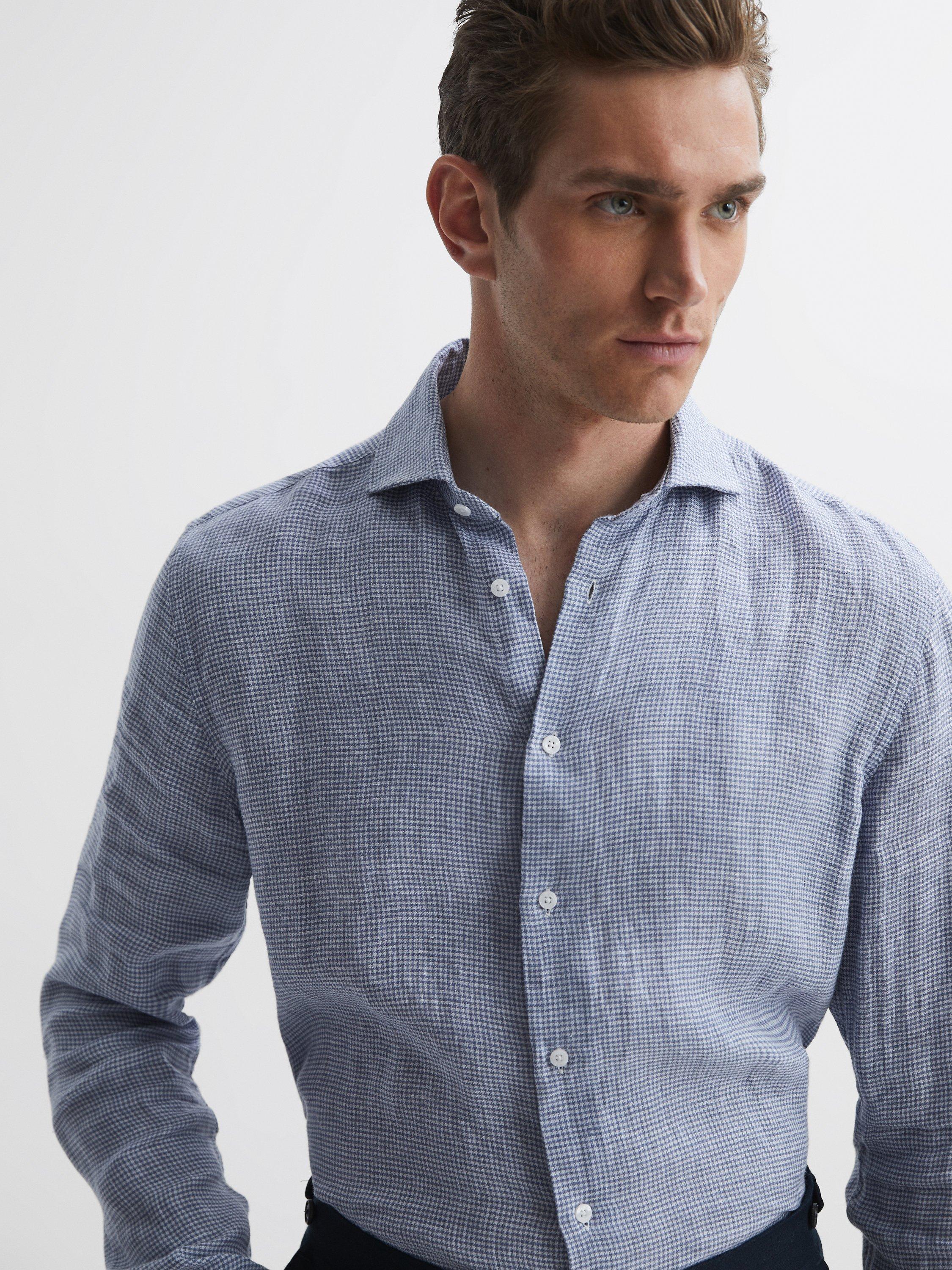 Reiss Ruban Gingham Check Linen Shirt, Blue