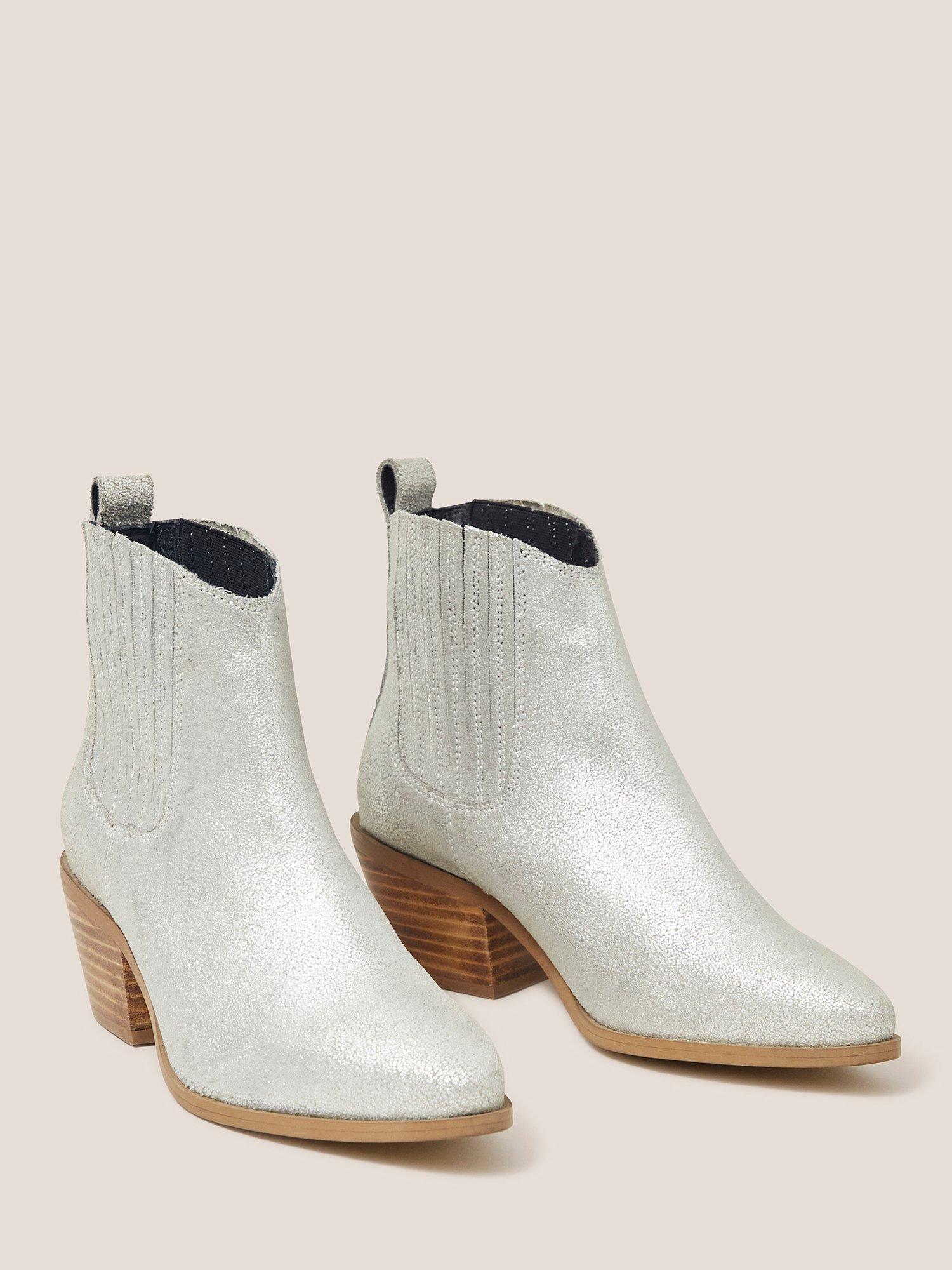 White Stuff Cherry Western Leather Ankle Boots, Silver