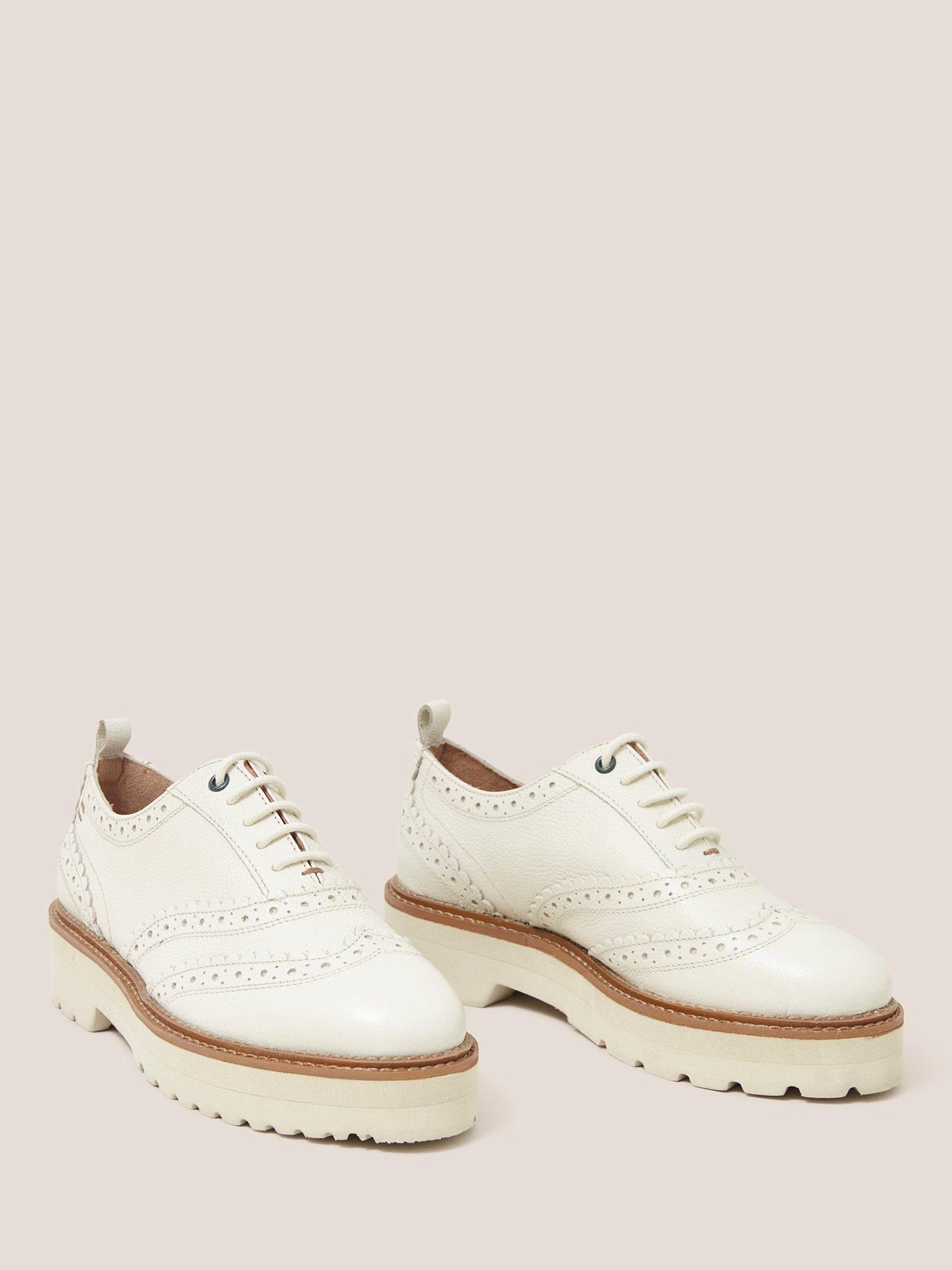 White Stuff Leather Lace Up Brogue Shoes, Lgt Nat