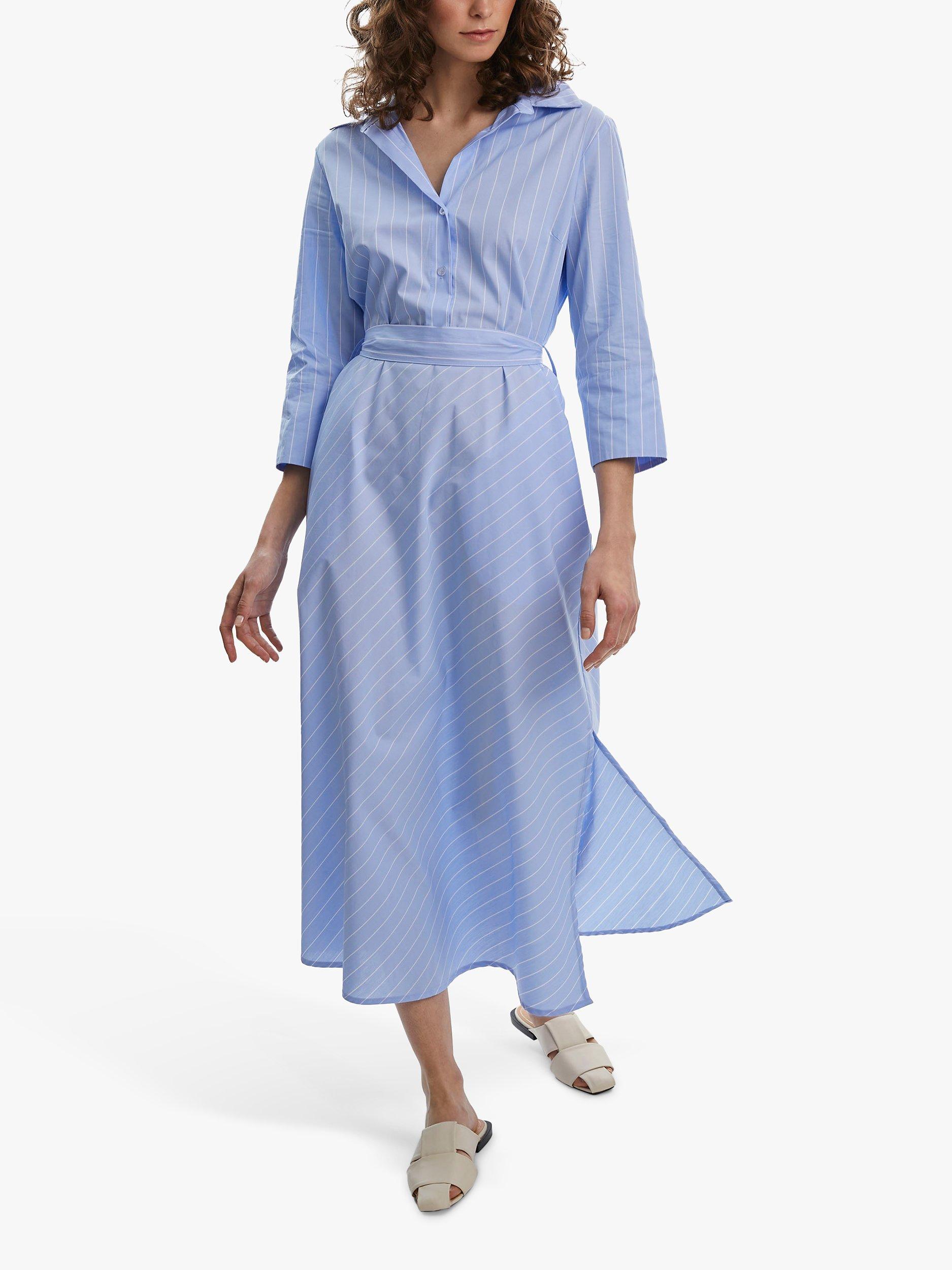 James Lakeland Stripped Shirt Belted Midi Dress, Pale Blue