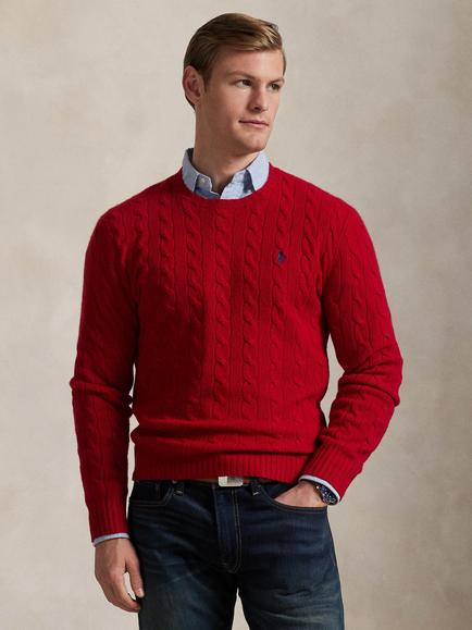 Polo Ralph Lauren Iconic Cable Knit with Cashmere Jumper, Red, Park Ave Red