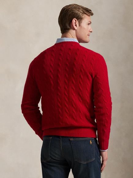 Polo Ralph Lauren Iconic Cable Knit with Cashmere Jumper, Red - view 2, Park Ave Red