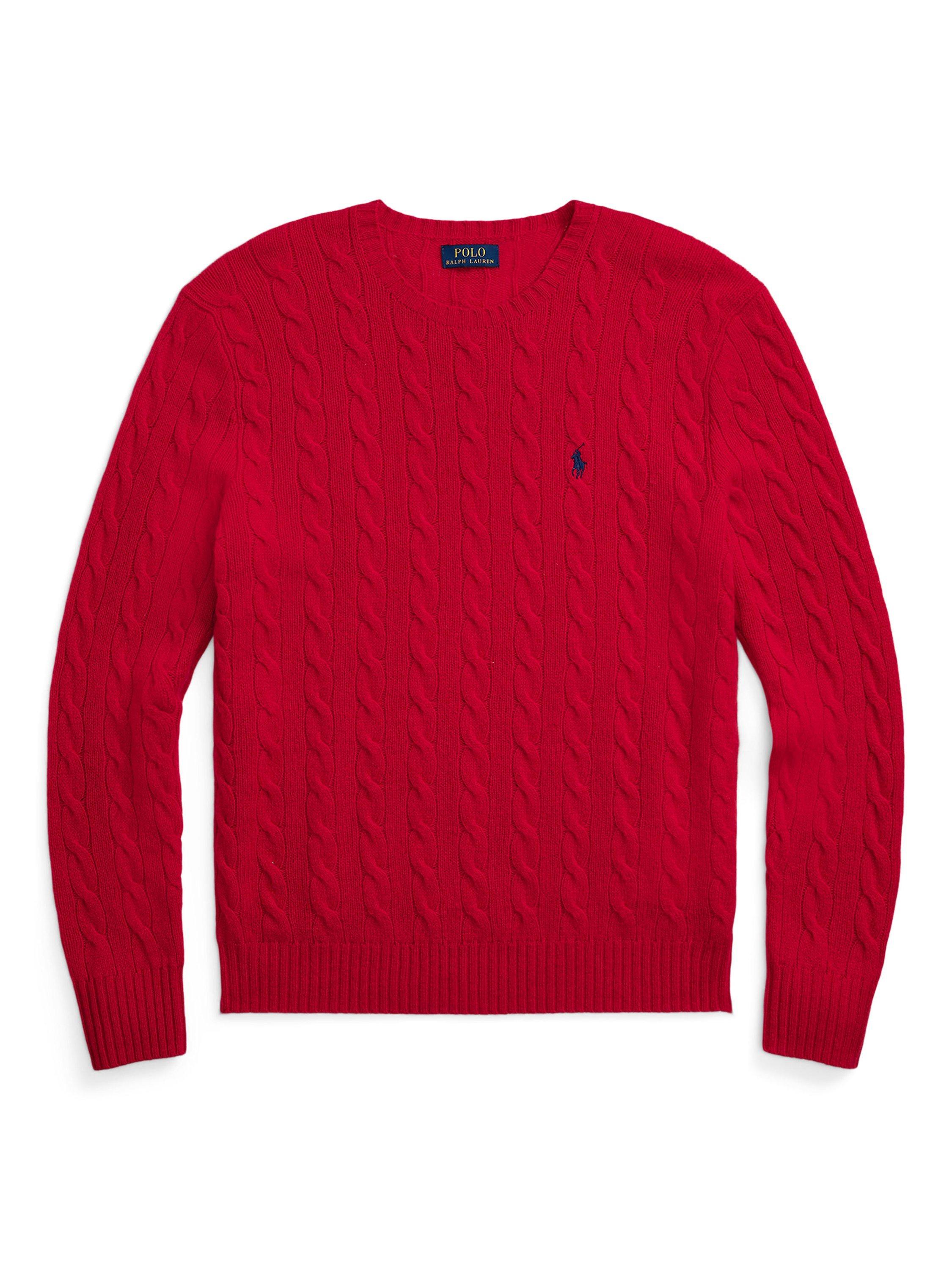 Product image 7 of 7, which shows Polo Ralph Lauren Iconic Cable Knit Jumper, Red, XL
