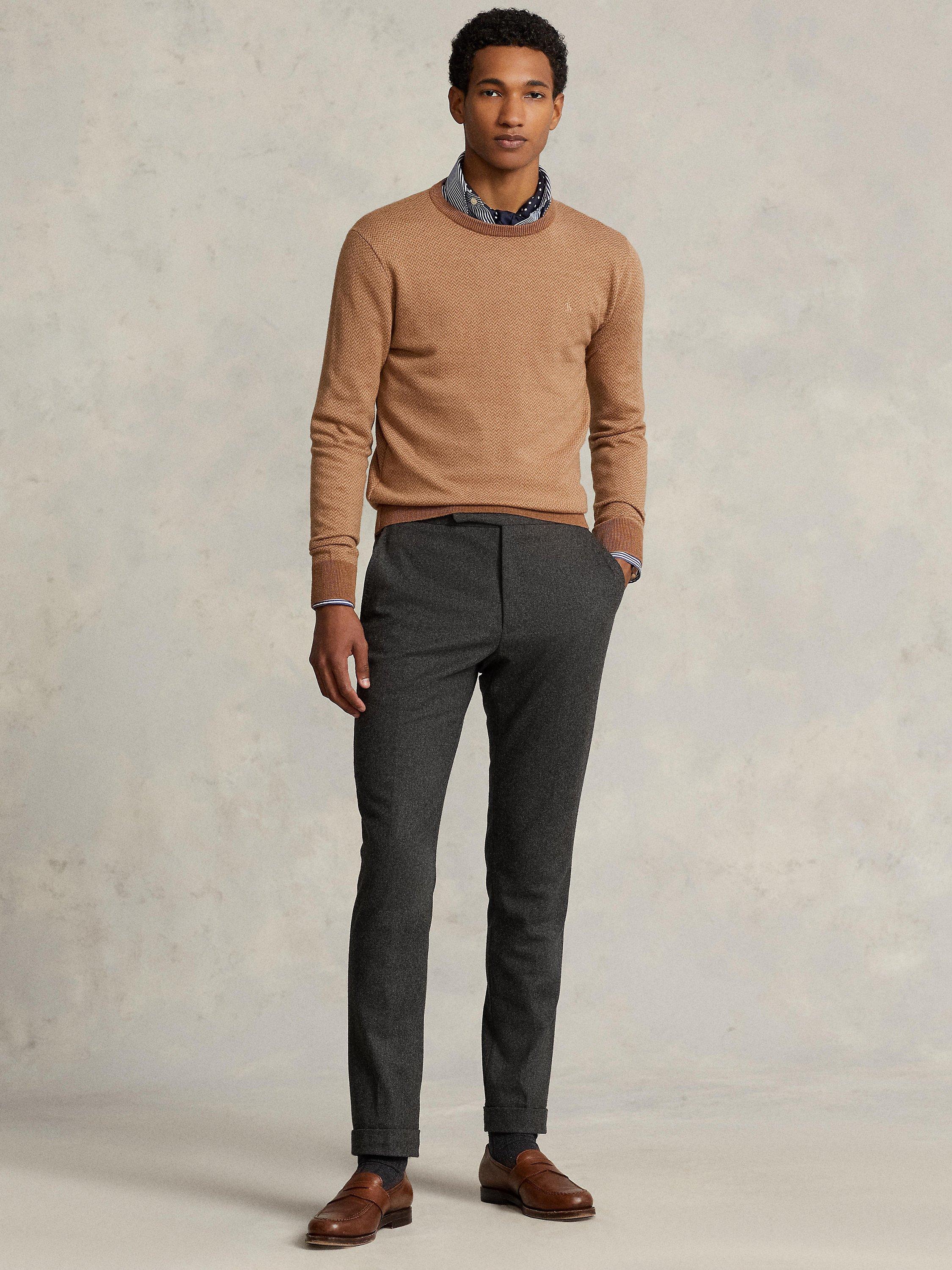 Polo Ralph Lauren Wool Herringbone Knit Jumper, Light Camel Combo