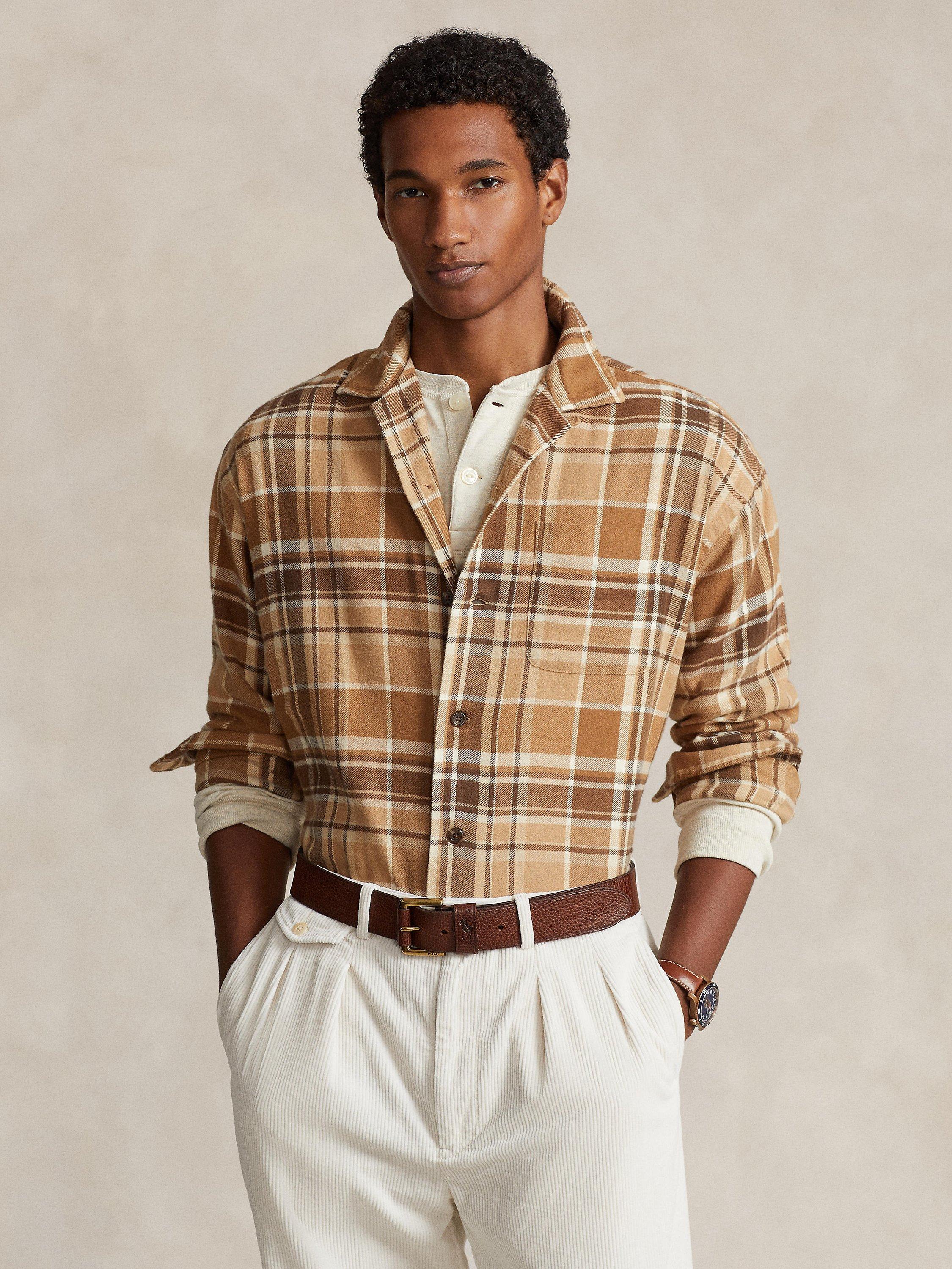 Polo Ralph Lauren Long Sleeve Plaid Camp Shirt, Brown/Multi