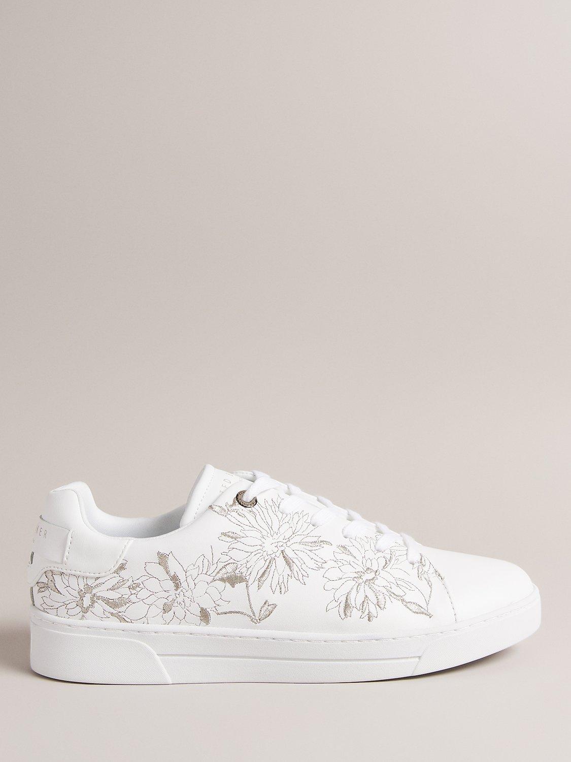 Ted Baker Alline Low Top Leather Blend Trainers, White/Silver