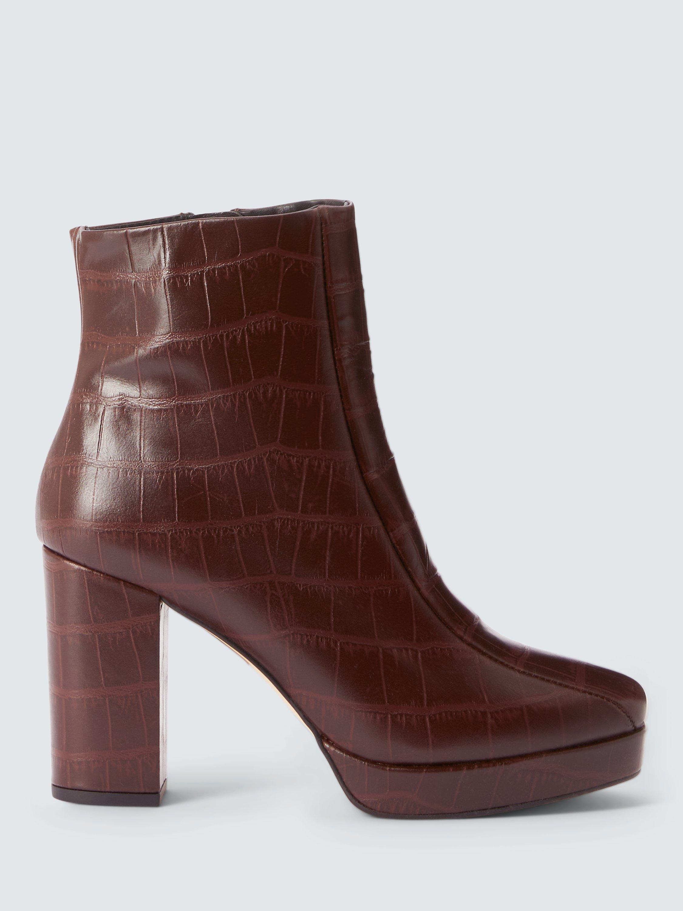 John Lewis Paradise Leather Platform Ankle Boots, Choc Nappa Leather