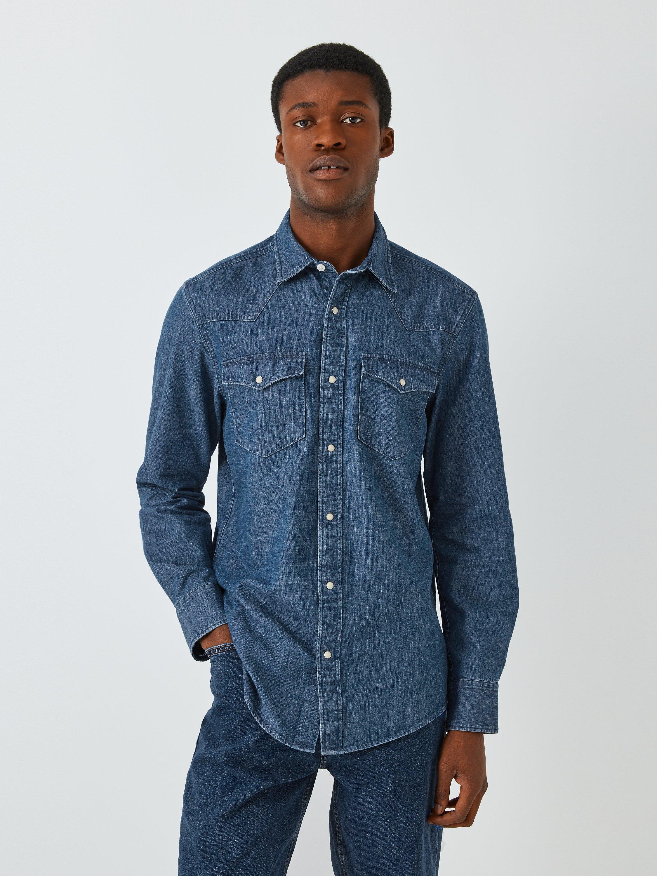 John Lewis Regular Fit Denim Western Shirt, Denim Blue
