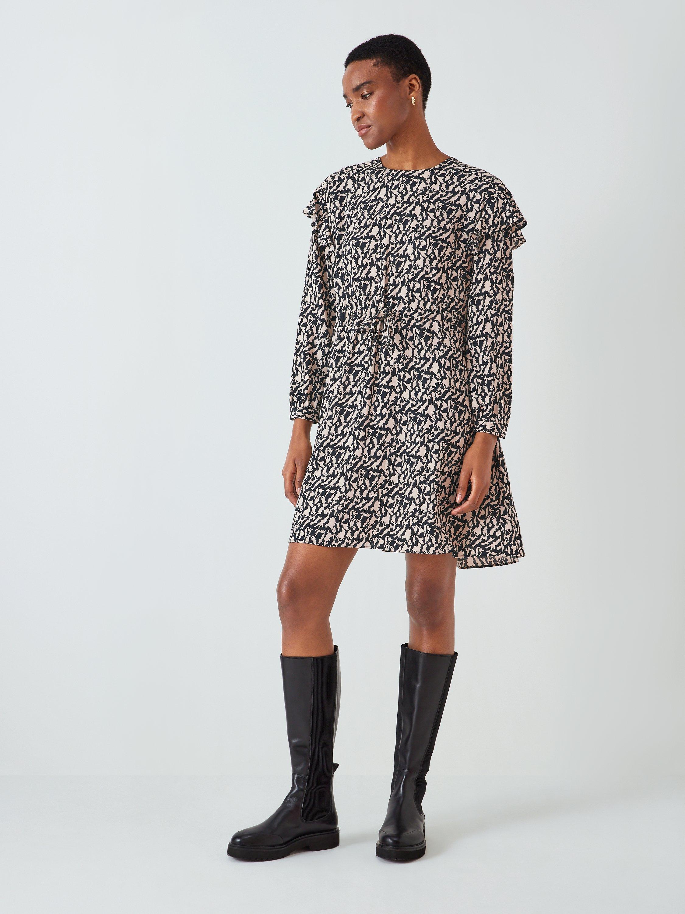 John Lewis Abstract Print Frill Sleeve Dress