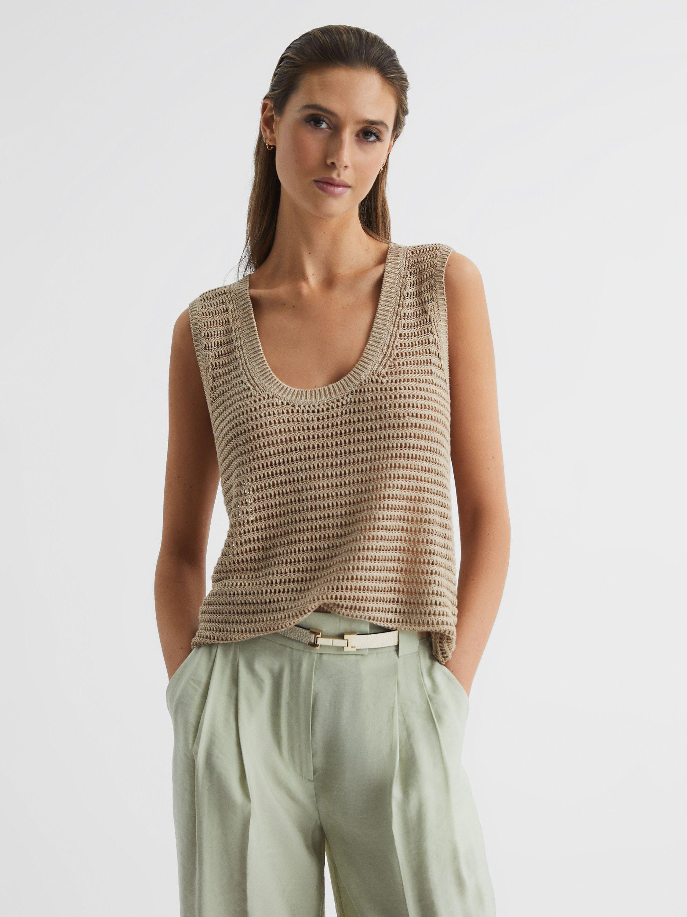 Reiss Ava Linen Blend Tank Top, Stone