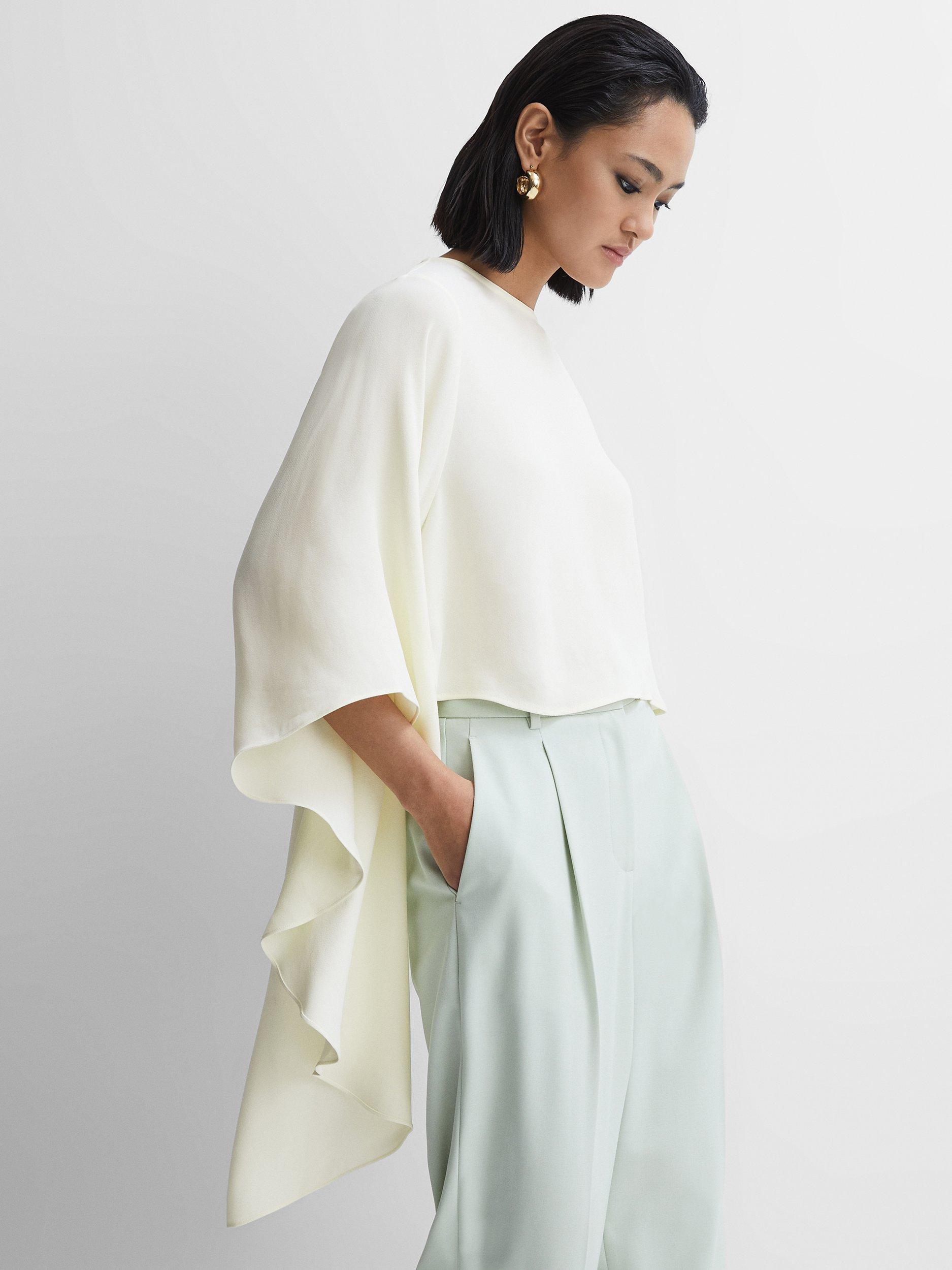 Reiss Liana Cape High-Low Hem Blouse, Ivory