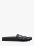 Dune London Loupa Topstitch Detail Flat Slider Sandals, Black, Black-black Leather