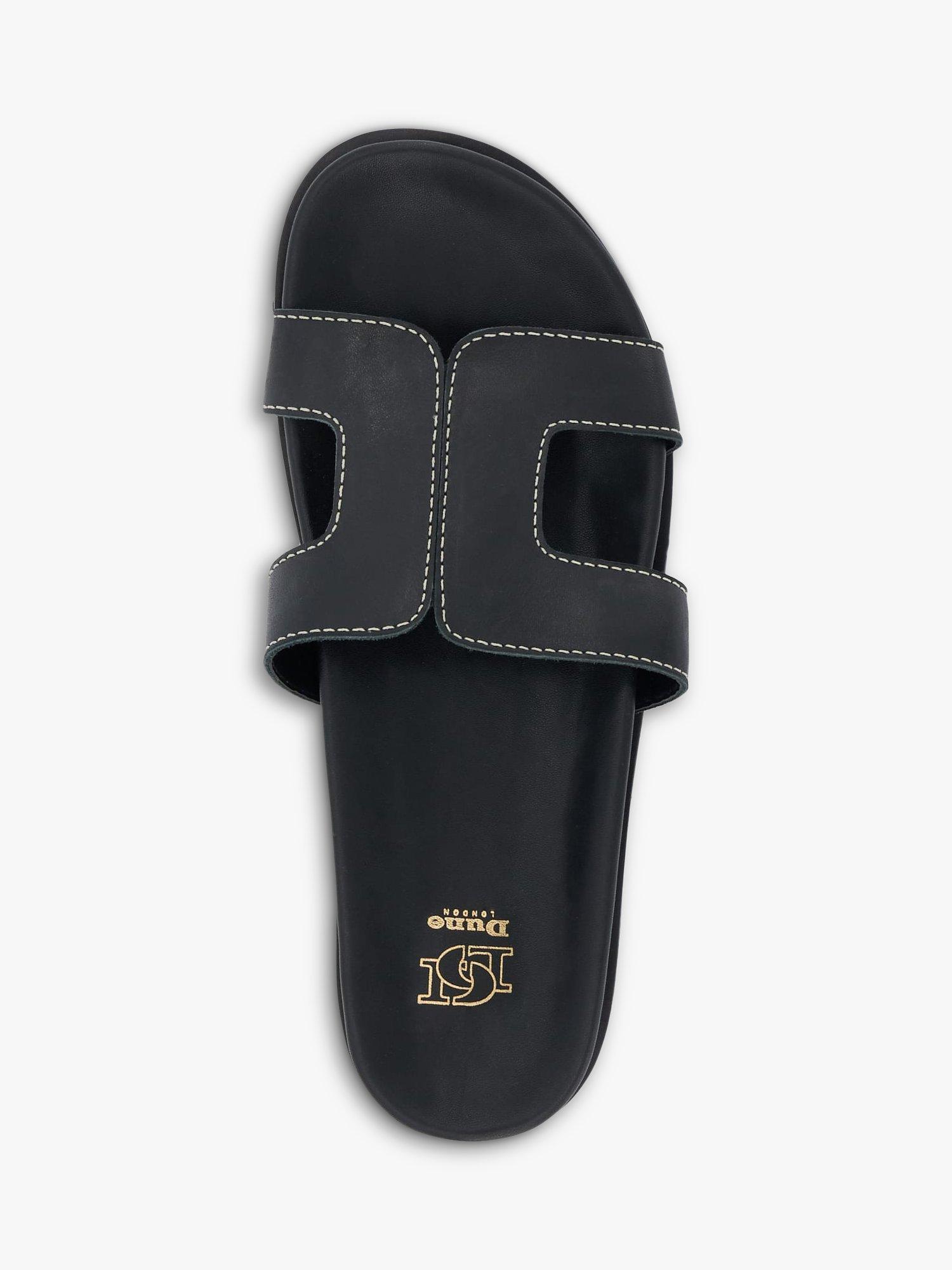 Product image 2 of 5, which shows Dune London Loupa Topstitch Detail Flat Slider Sandals, Black, EU39
