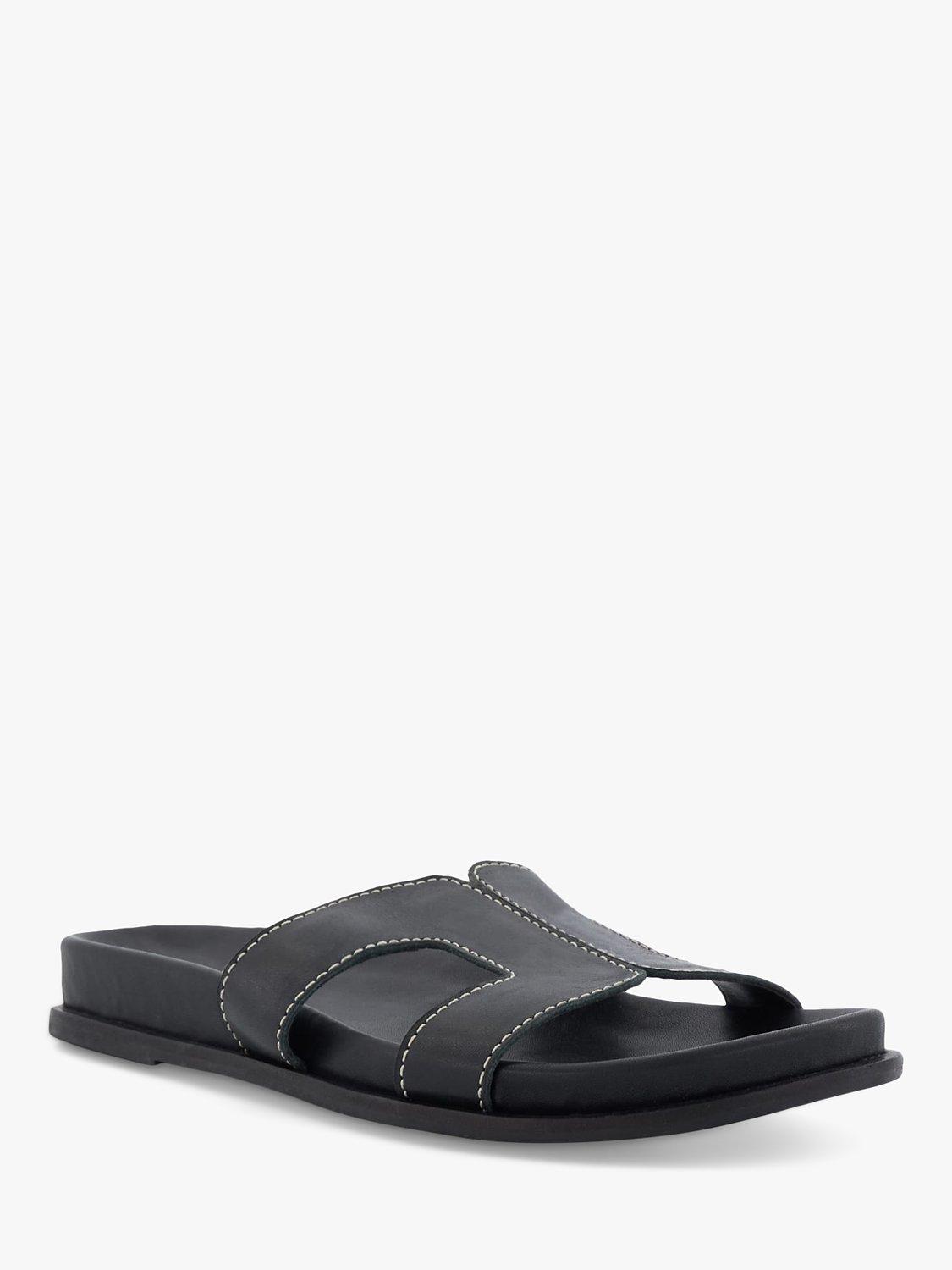 Product image 3 of 5, which shows Dune London Loupa Topstitch Detail Flat Slider Sandals, Black, EU39