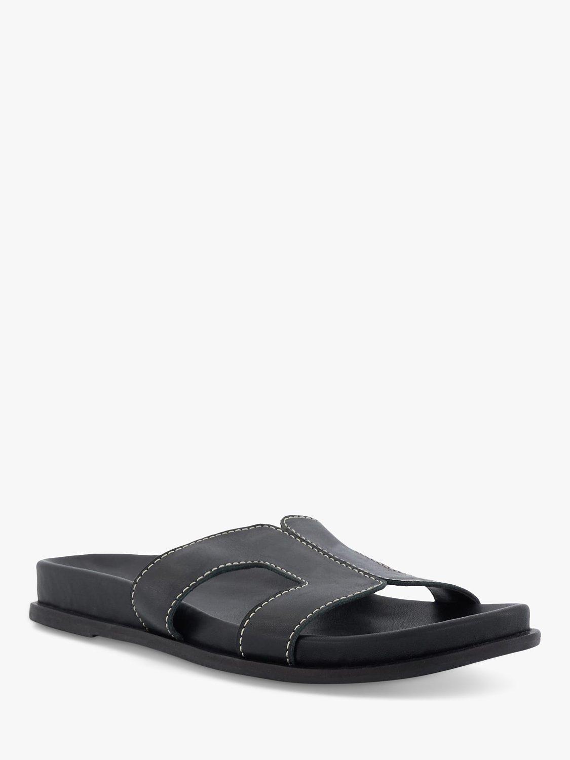 Dune Loupa Topstitch Detail Flat Slider Sandals, Black, EU36