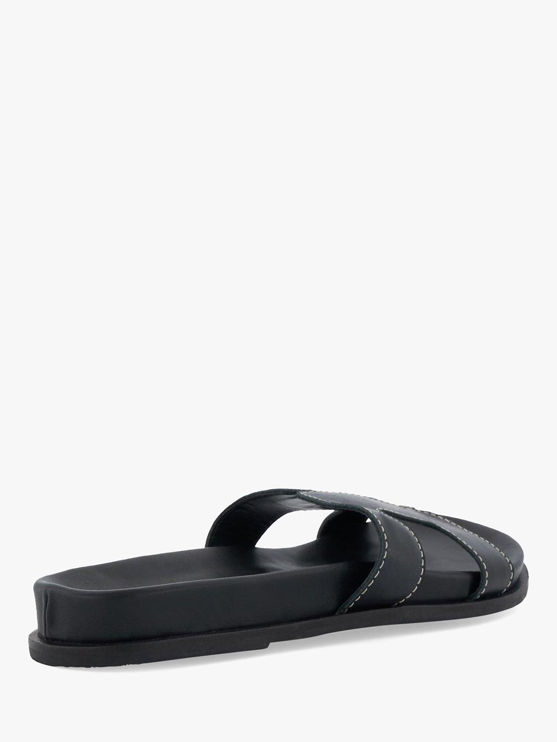 Product image 4 of 5, which shows Dune London Loupa Topstitch Detail Flat Slider Sandals, Black, EU39
