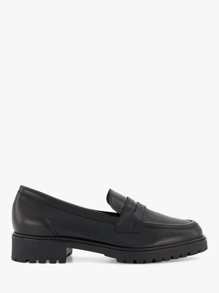 Dune London Wide Fit Gild Leather Loafers, Black, Black-black Leather