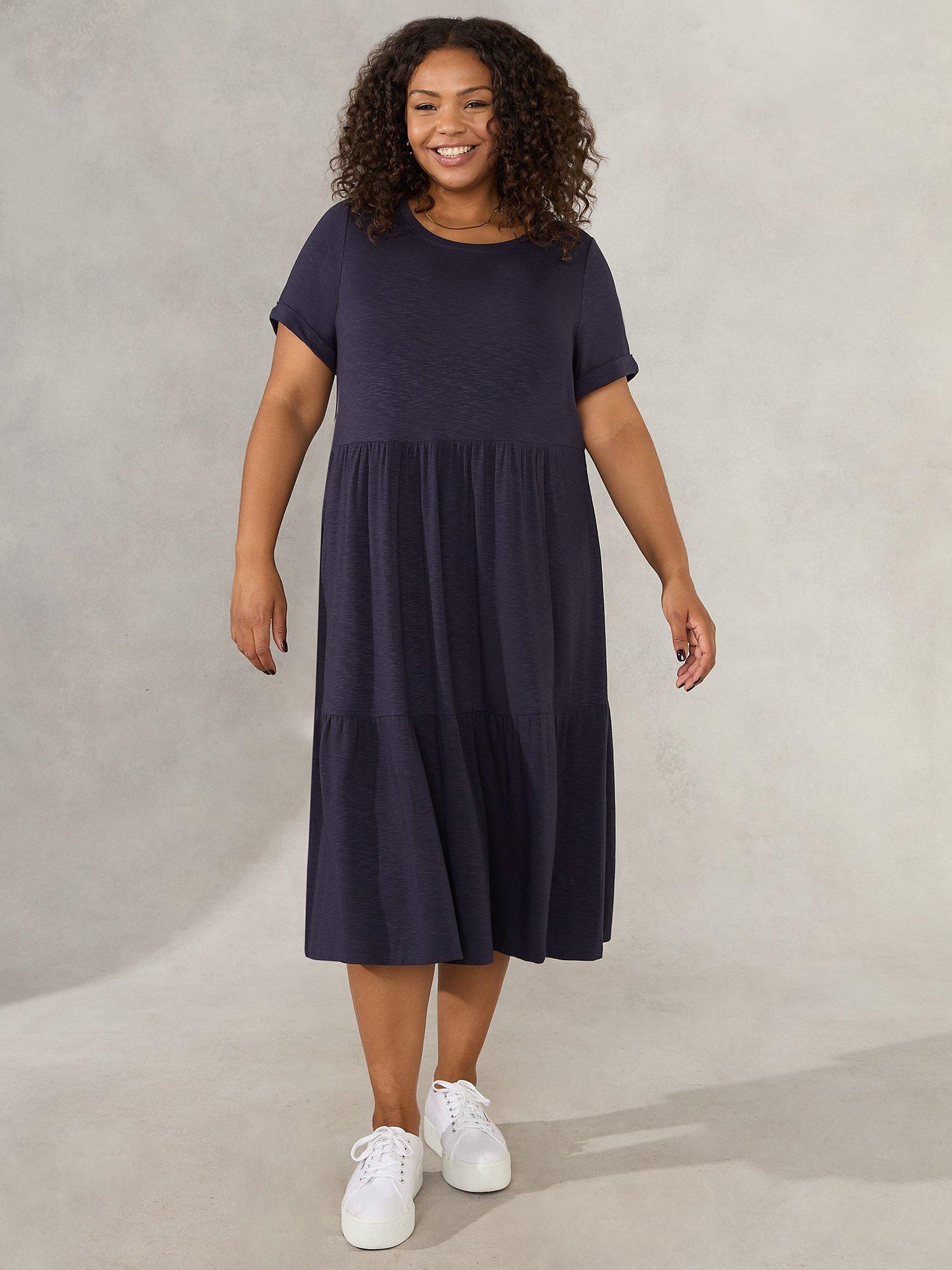 Live Unlimited Curve Navy Slub Jersey Midi Dress, Blue