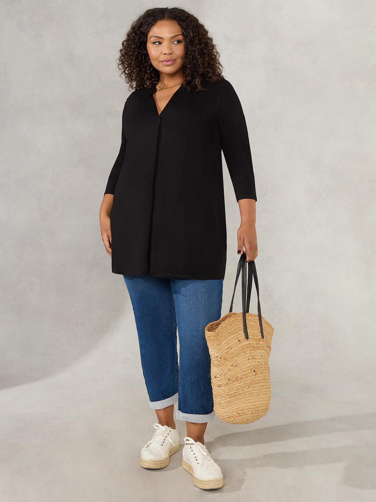 Live Unlimited Curve Jersey Pleat Front Top, Black