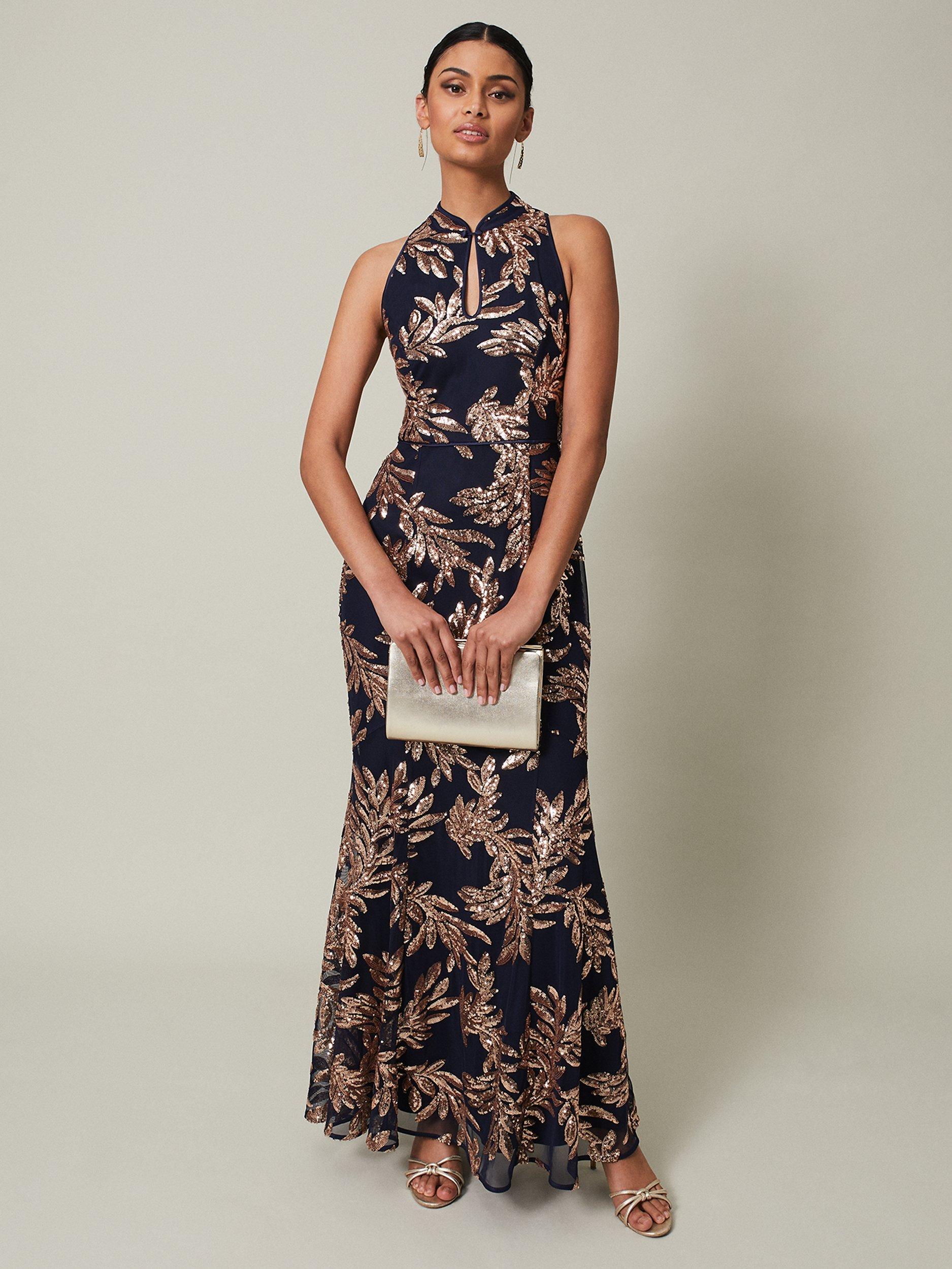 Phase Eight Viviana Embellished Dress Navy Gold