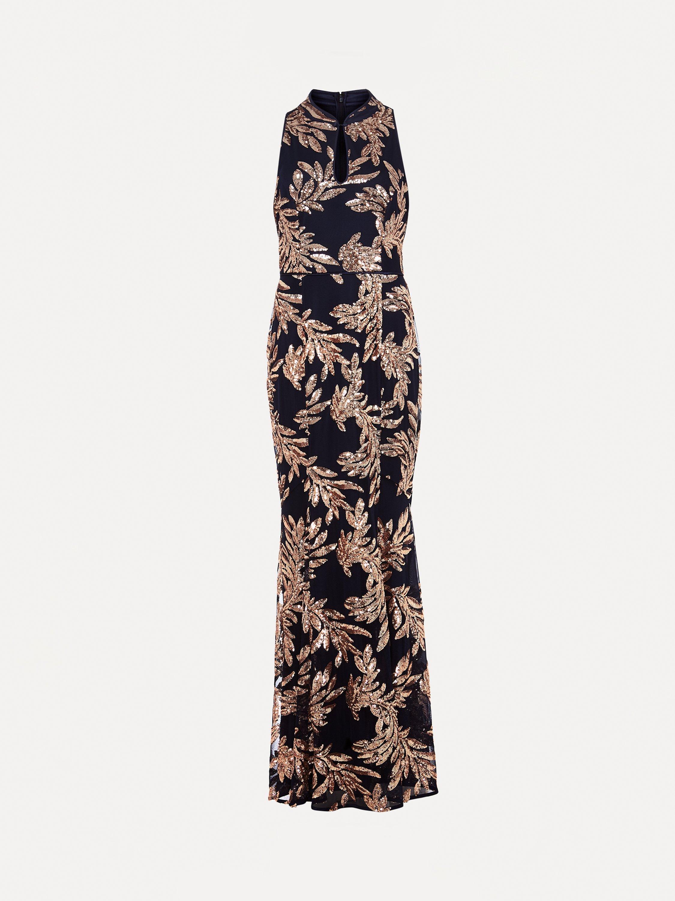 Phase Eight Viviana Embellished Dress Navy Gold