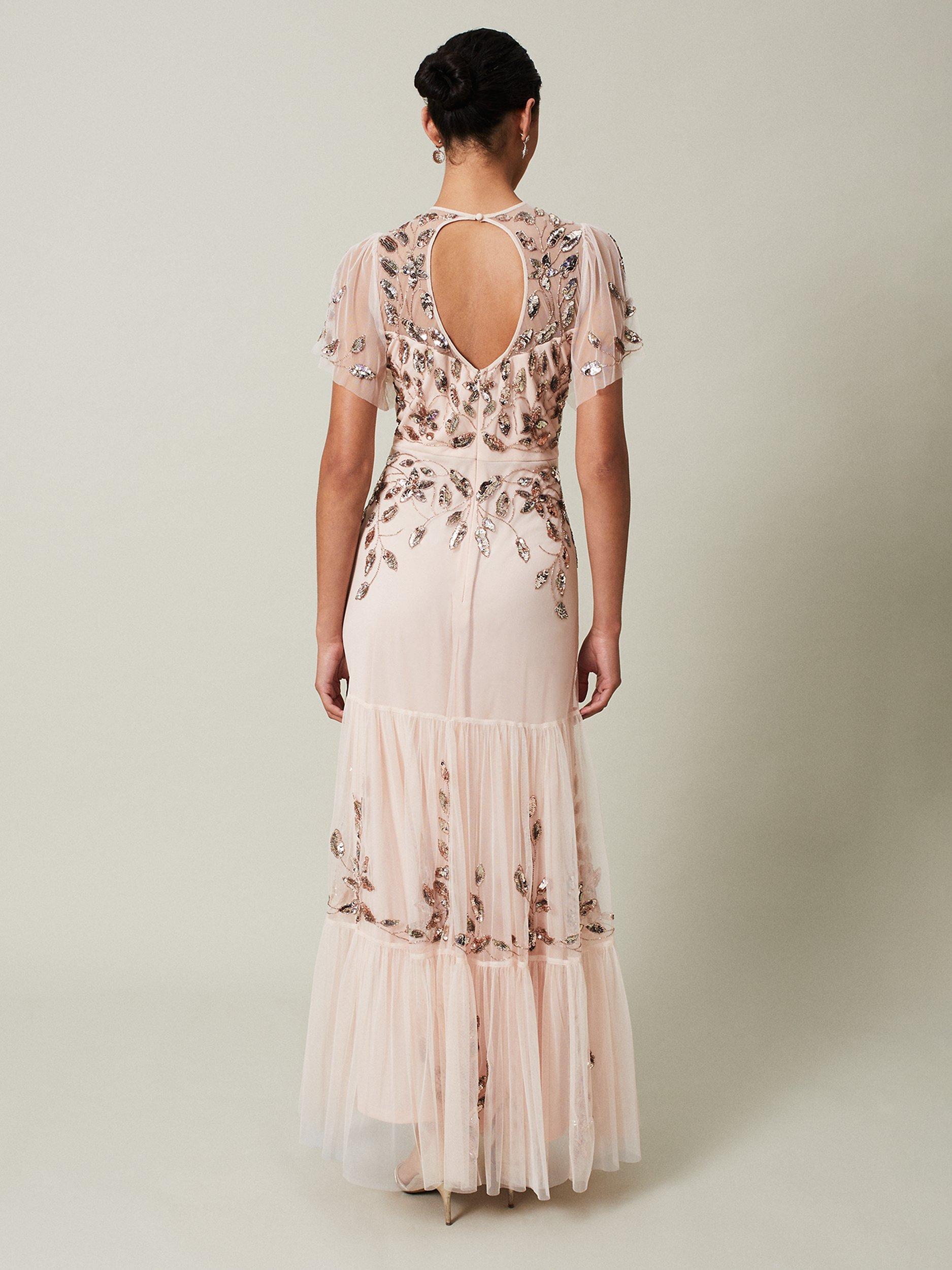 Product image 2 of 9, which shows Phase Eight Hilary Embellished Dress, Mauve, 12