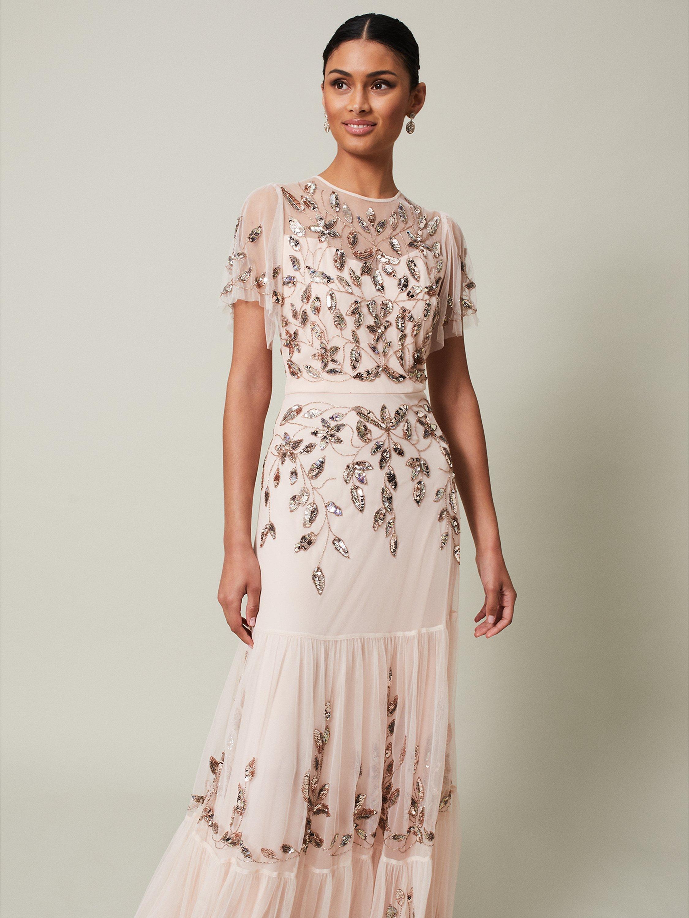 Product image 3 of 9, which shows Phase Eight Hilary Embellished Dress, Mauve, 12