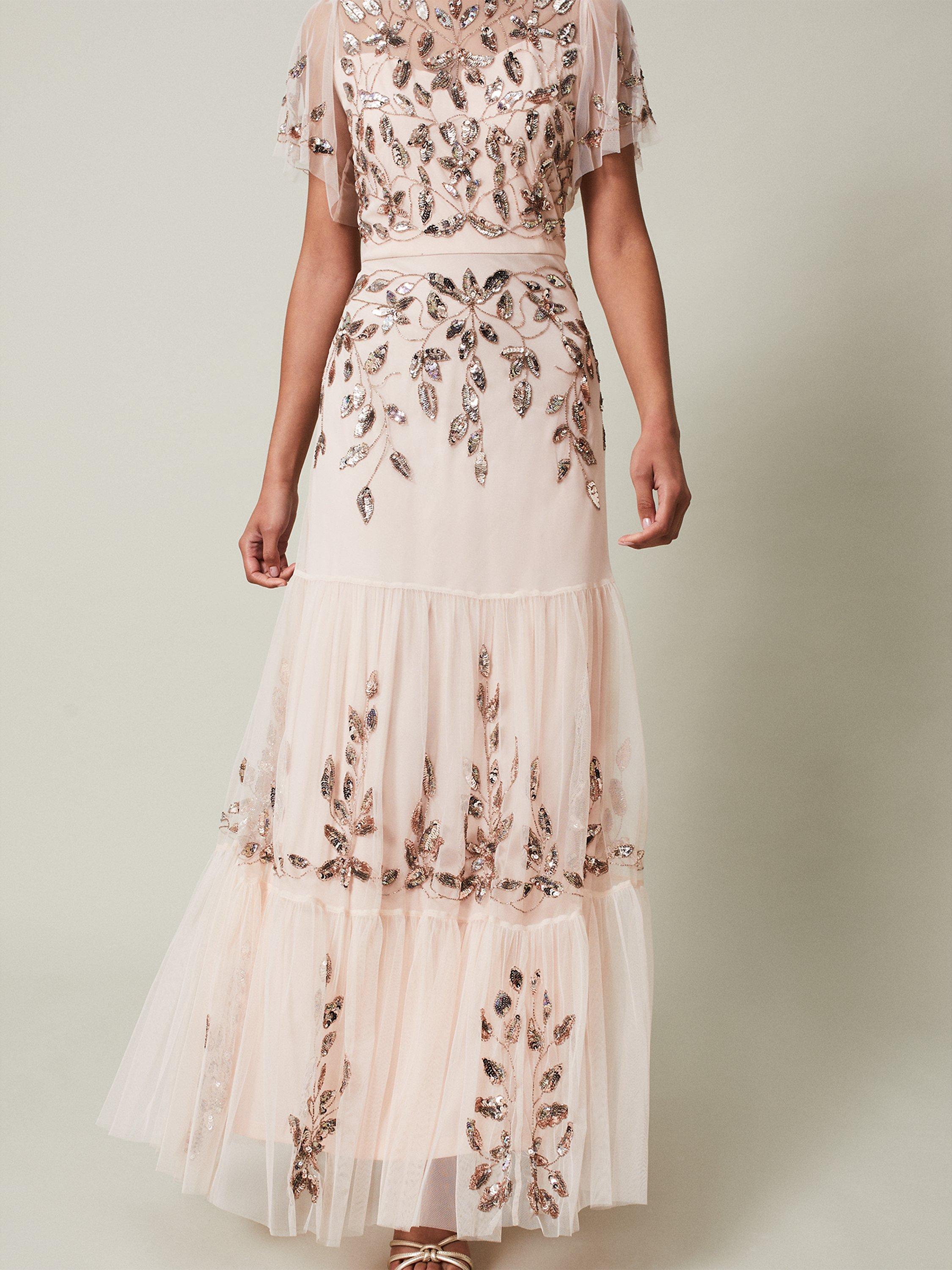 Product image 7 of 9, which shows Phase Eight Hilary Embellished Dress, Mauve, 12