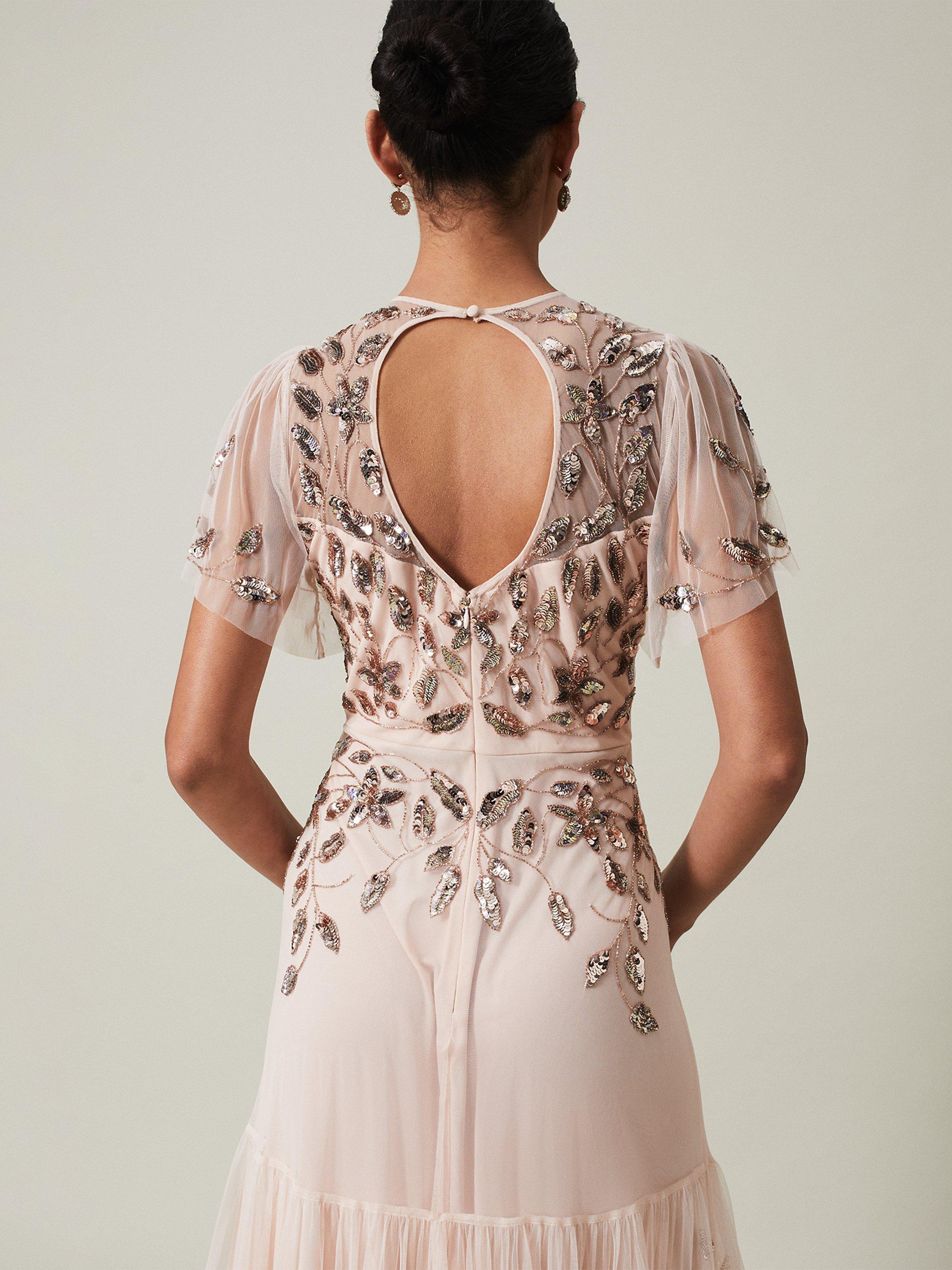Product image 8 of 9, which shows Phase Eight Hilary Embellished Dress, Mauve, 12