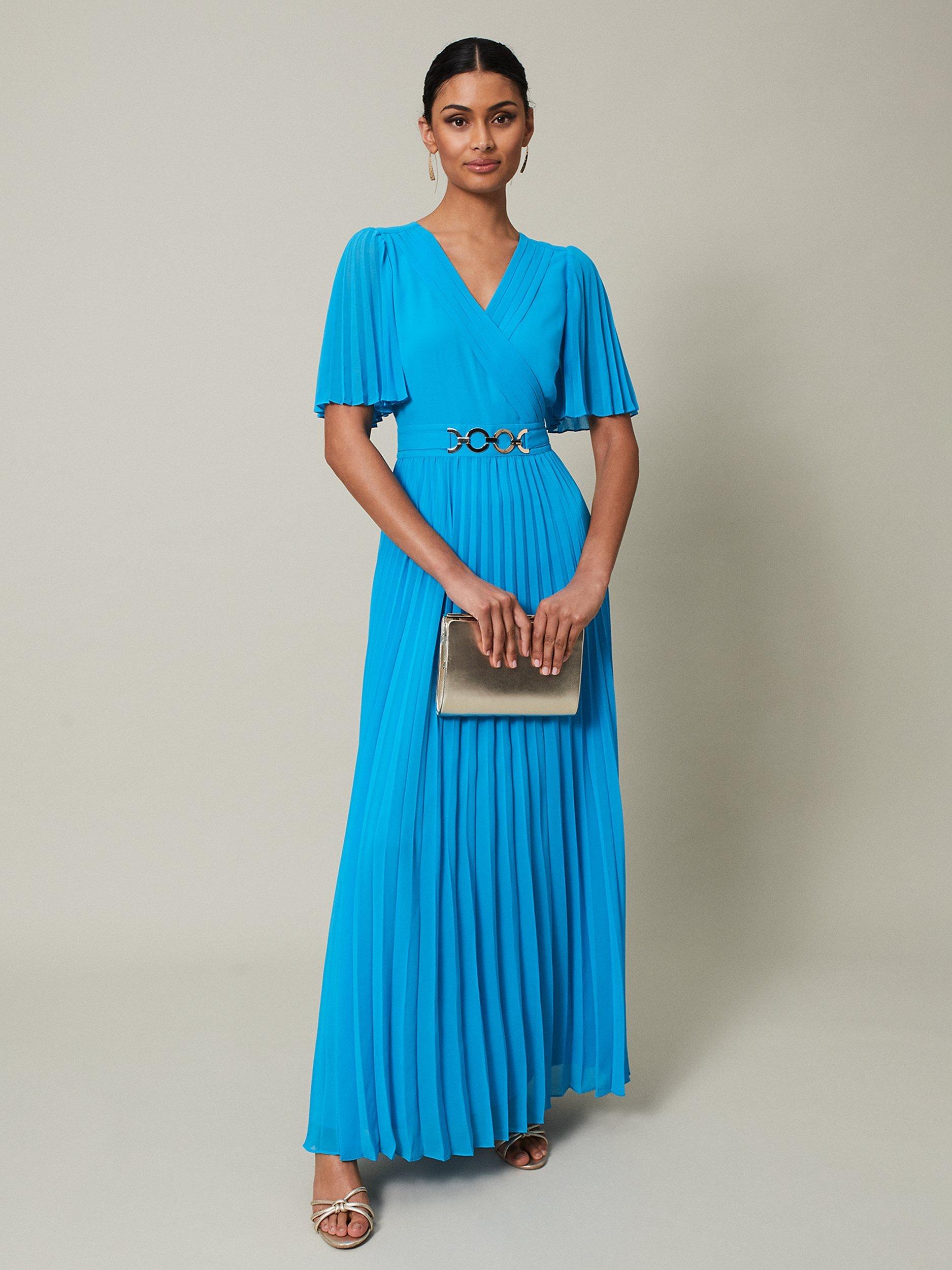 Phase Eight Yasmina Pleated Dress, Aquamarine