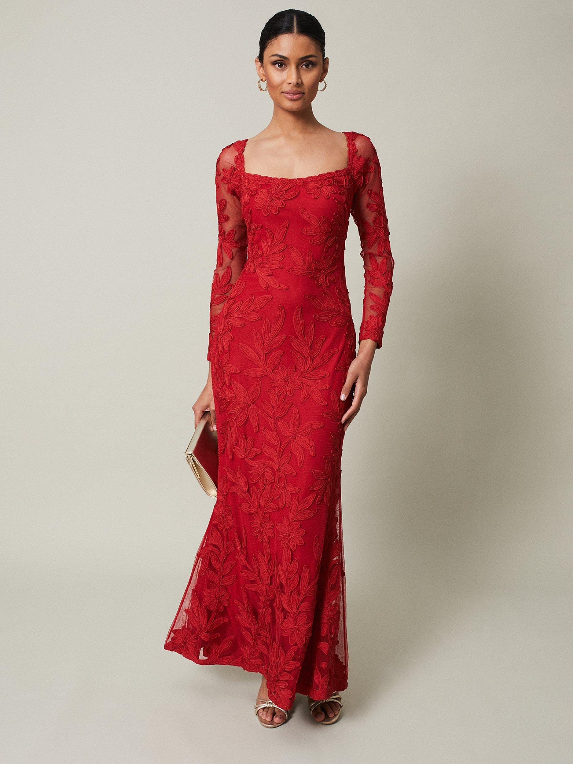 Product image 1 of 7, which shows Phase Eight Alicia Tapework Lace Dress, Scarlet, 6