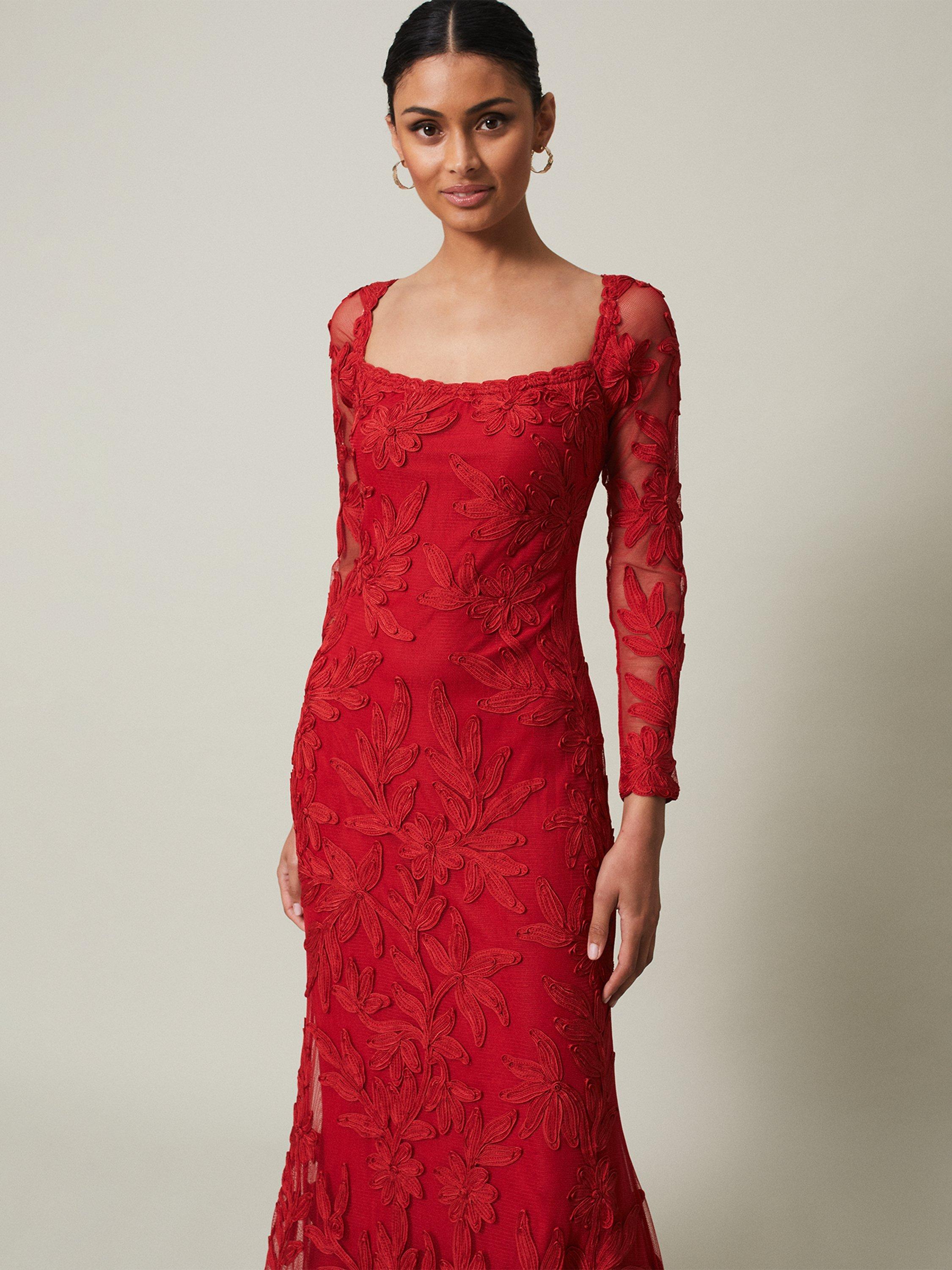 Phase Eight Alicia Tapework Lace Dress Scarlet