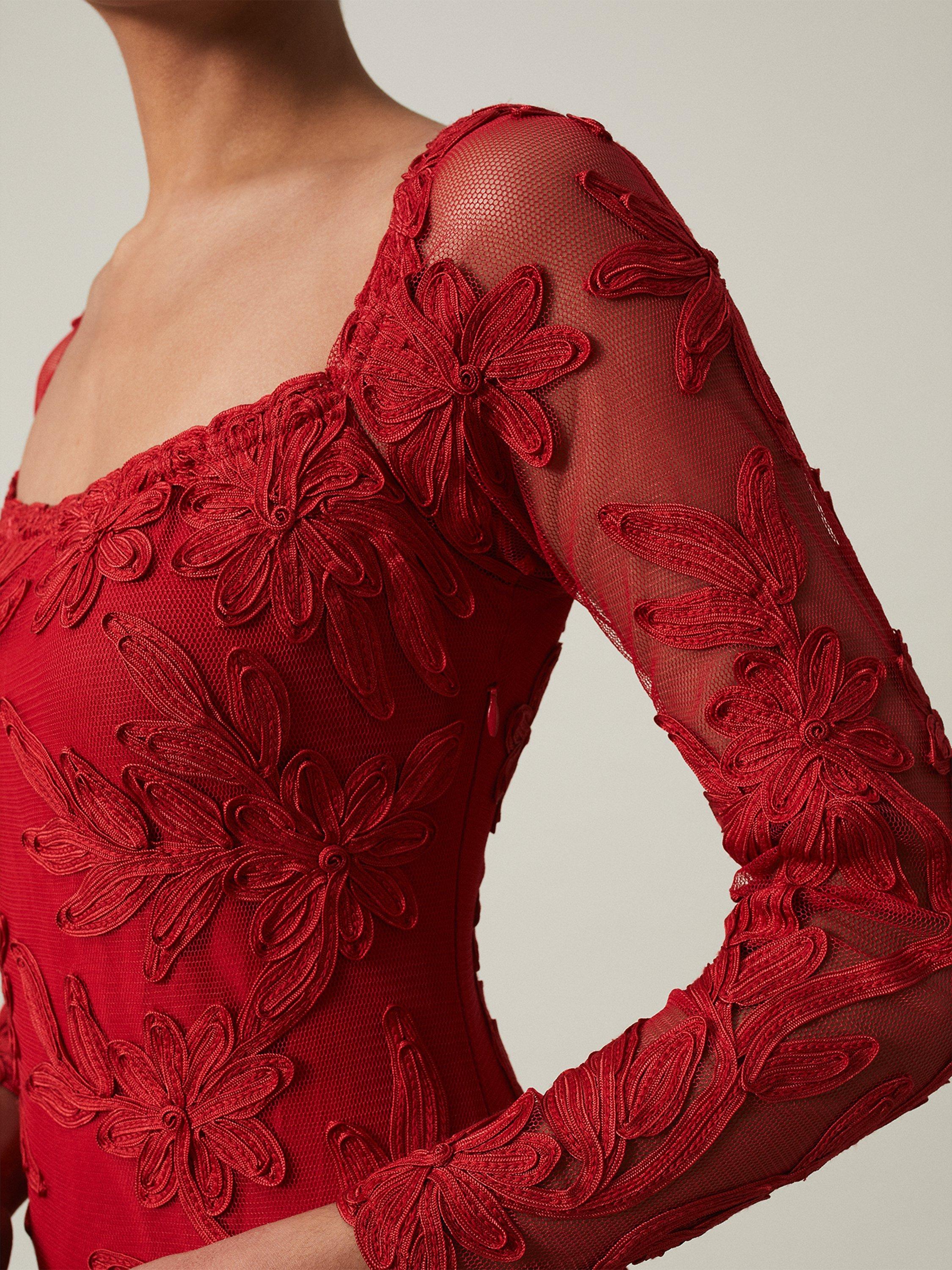 Product image 4 of 7, which shows Phase Eight Alicia Tapework Lace Dress, Scarlet, 6