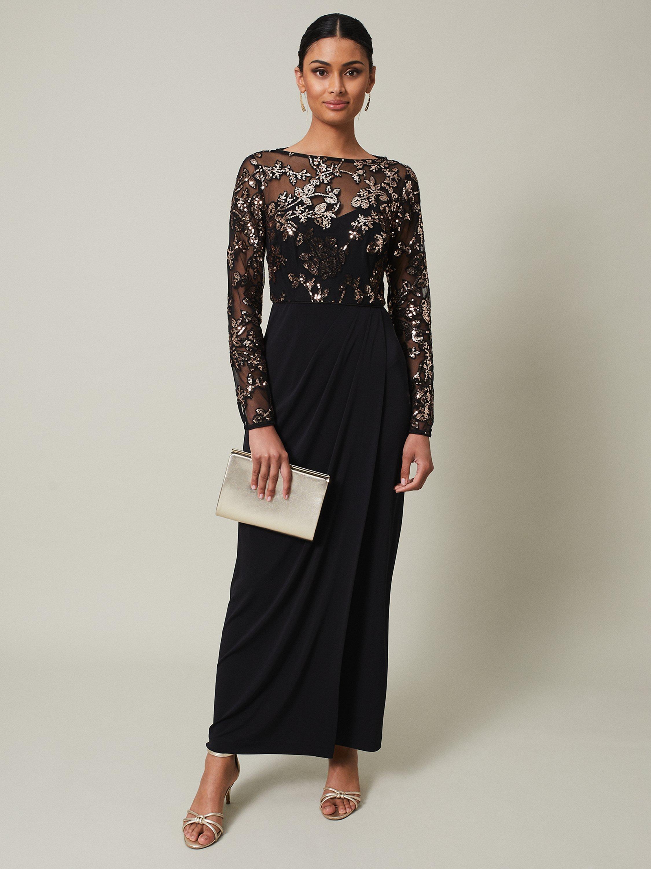 Phase Eight Collection 8 Jacinta Sequin Jersey Maxi Dress Black Gold