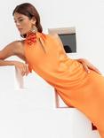 Ro&Zo Satin Twist Neck Midi Dress, Orange