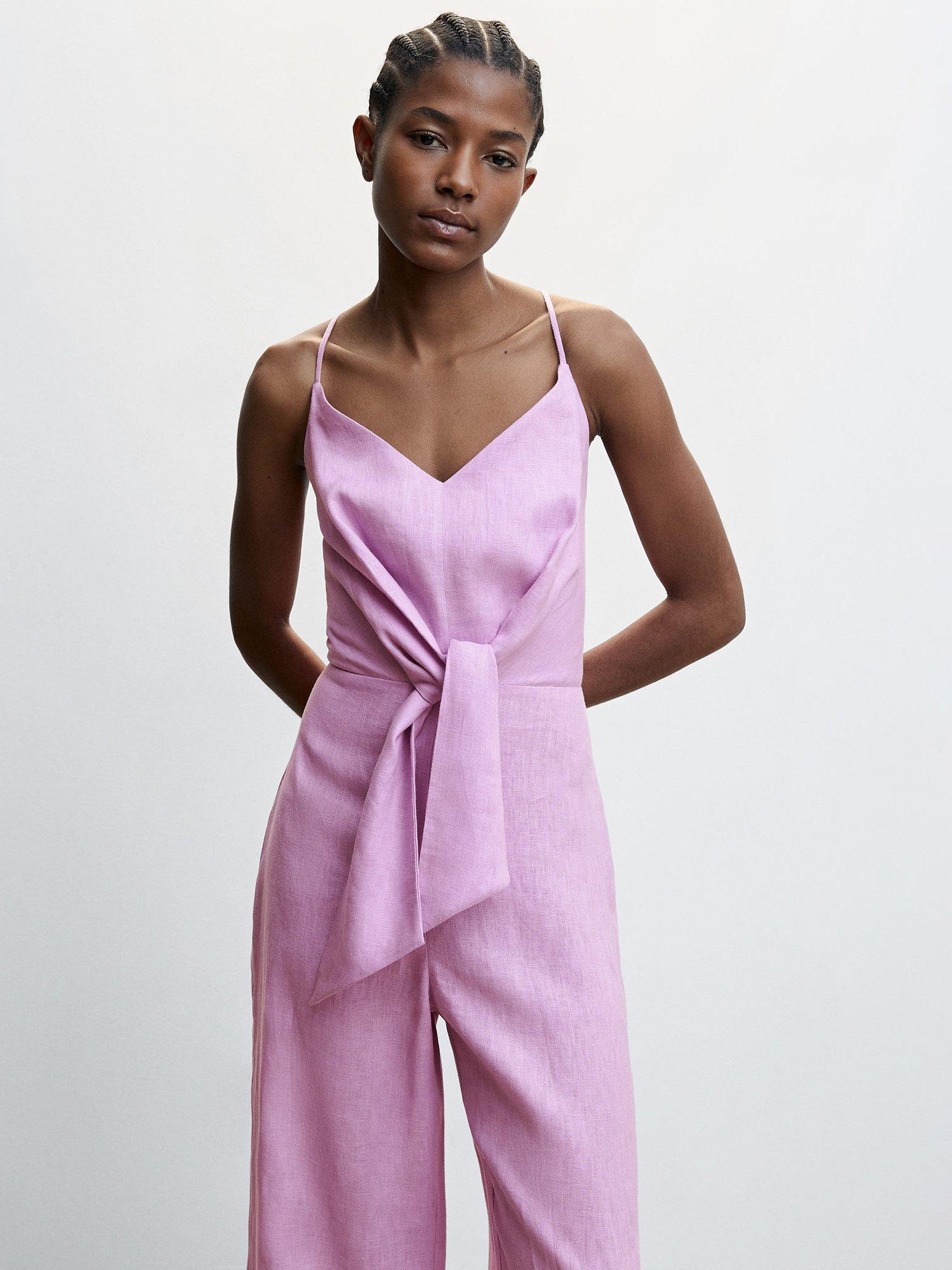 Mango Nalis Linen Knot Jumpsuit, Pastel Purple