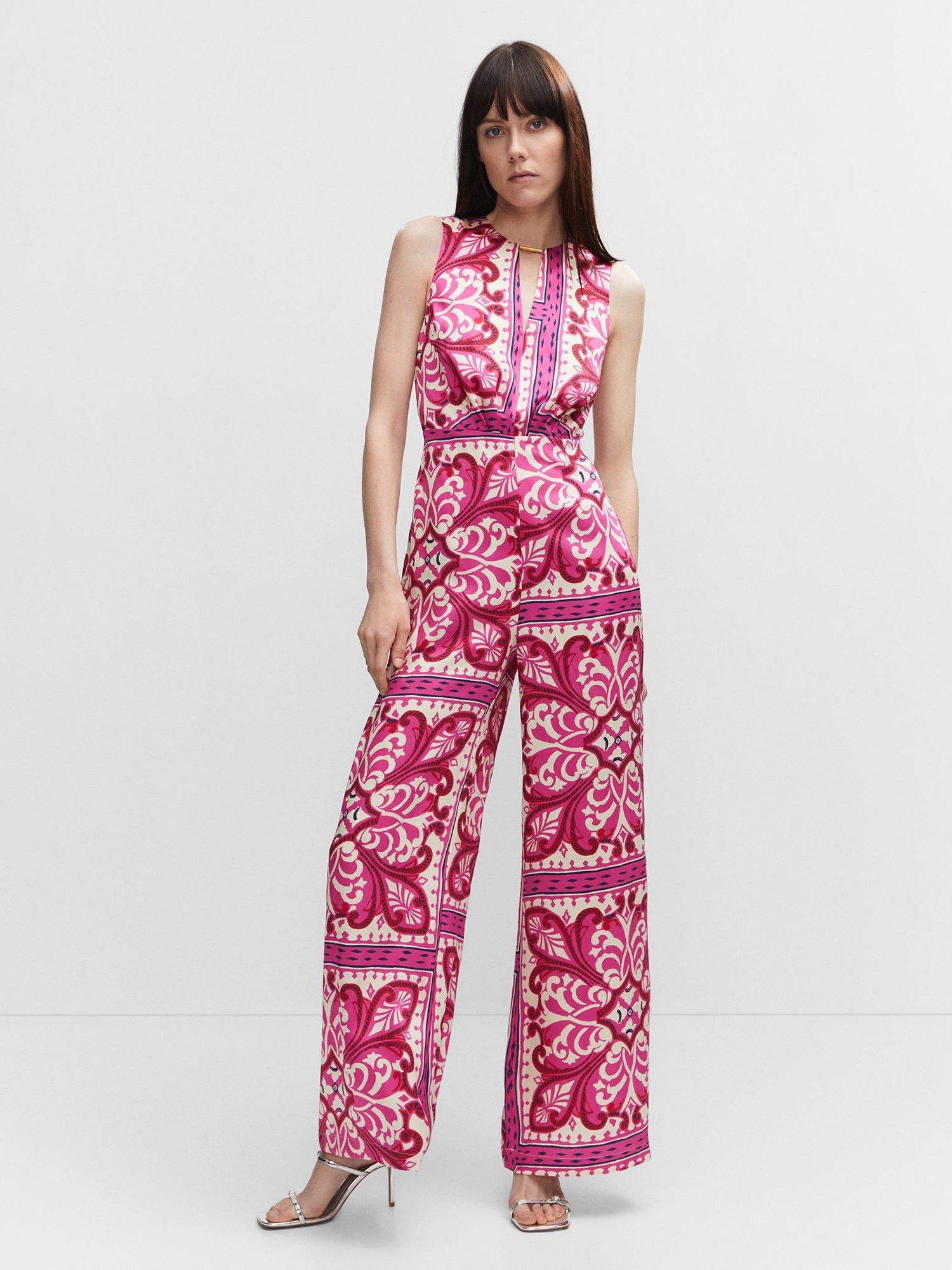 Mango Metal Detail Jumpsuit, Bright Pink