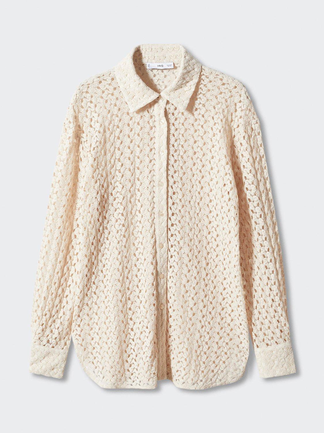 Mango Crochet Shirt, Light Beige