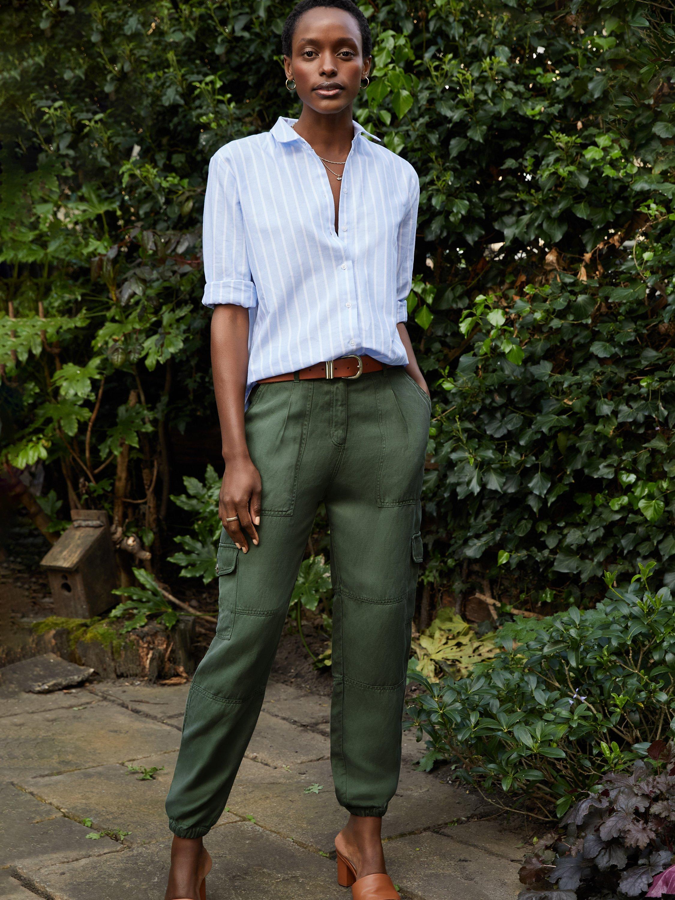 Baukjen Elijah Tencel Linen Blend Cargo Trousers, Deep Khaki