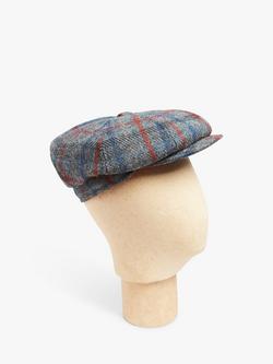 Simon Carter Wool Baker Boy Cap, Blue Harris Tweed