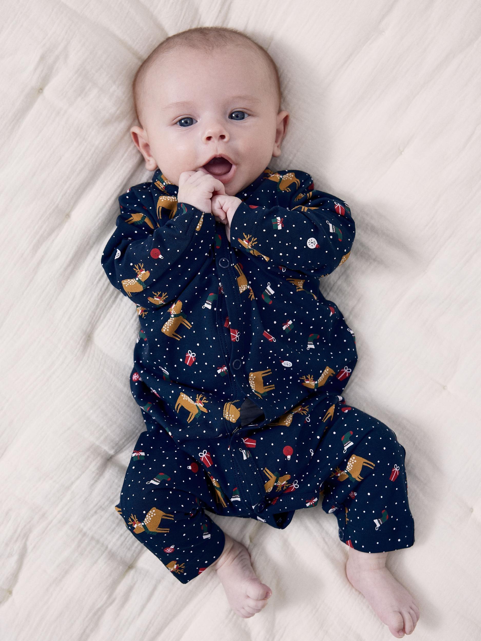 NAME IT Baby Reindeer Print Long Sleeve Sleepsuit, Dark Sapphire