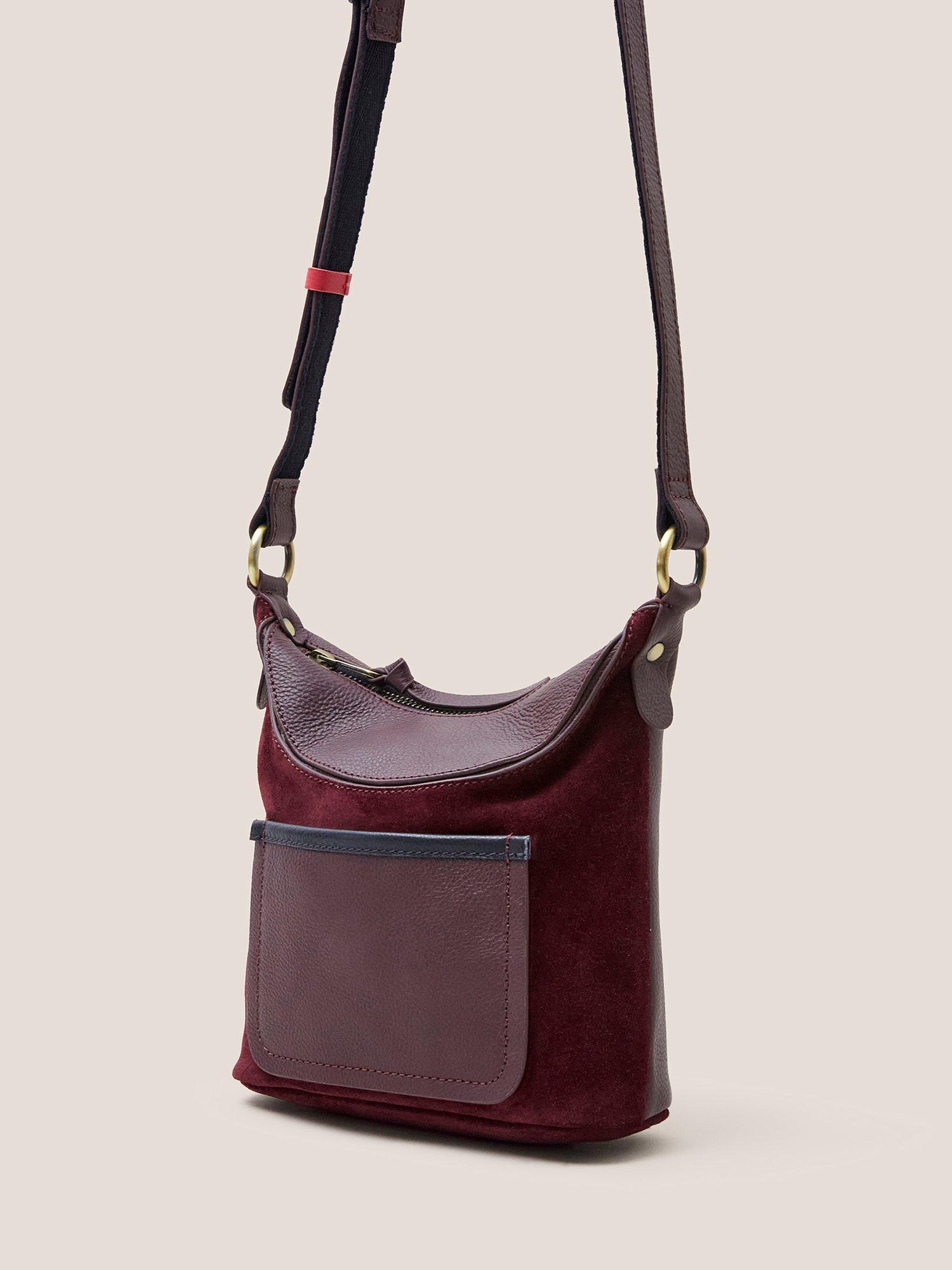 White Stuff Fleur Suede Cross Body Bag, Dark Plum