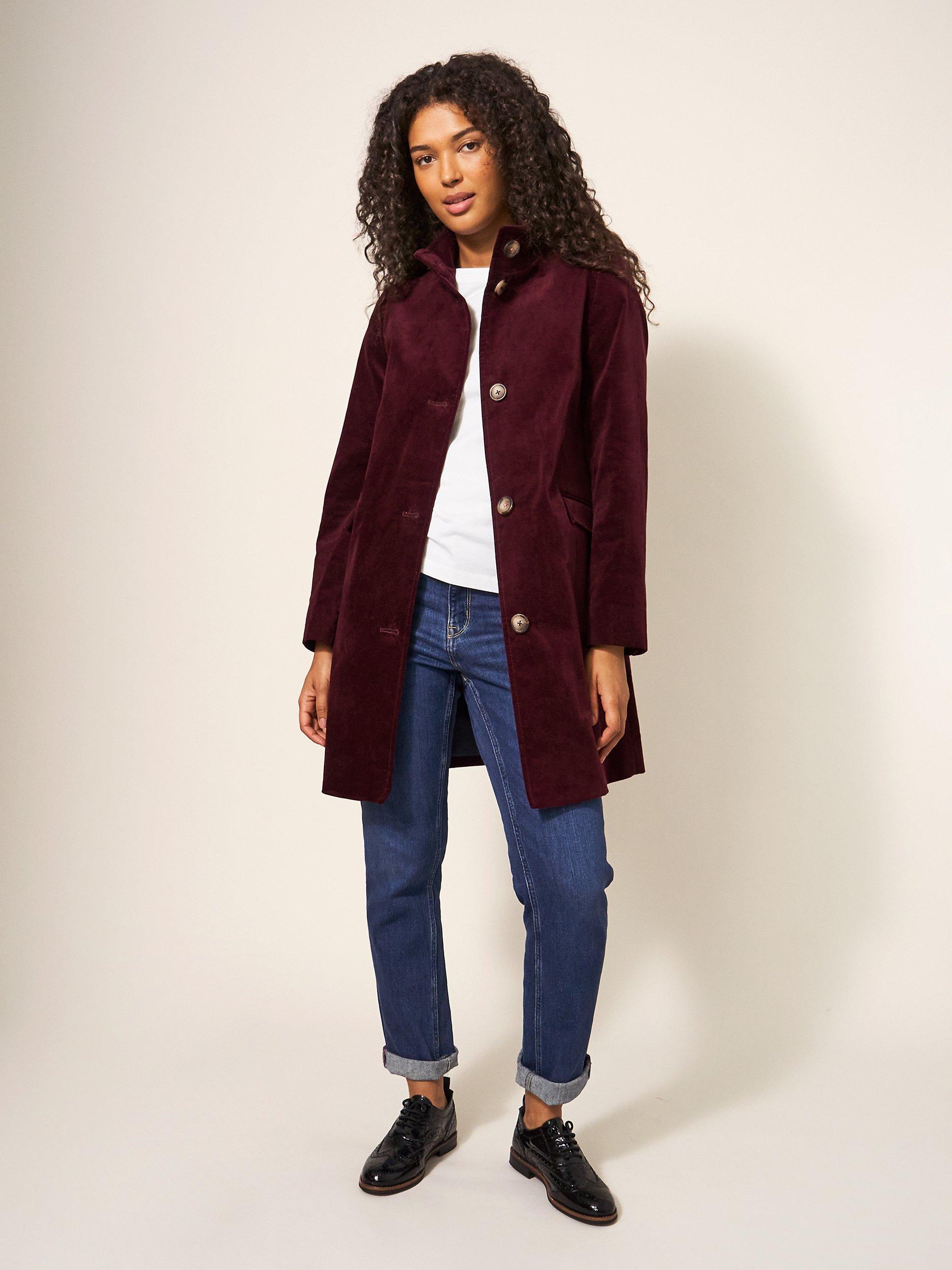 White Stuff Karla Velvet Coat Plum