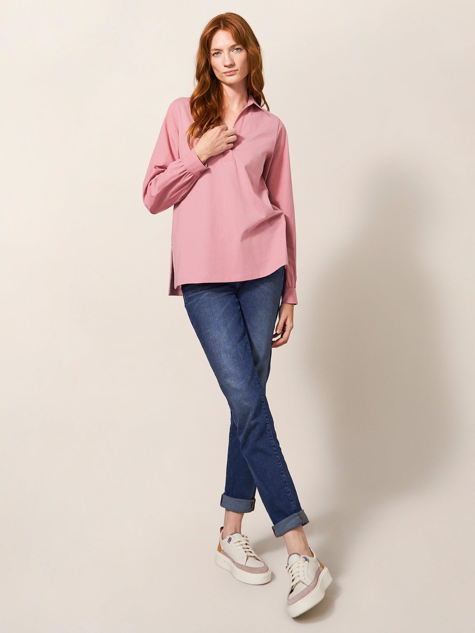 White Stuff Fran Cotton Shirt, Mid Pink