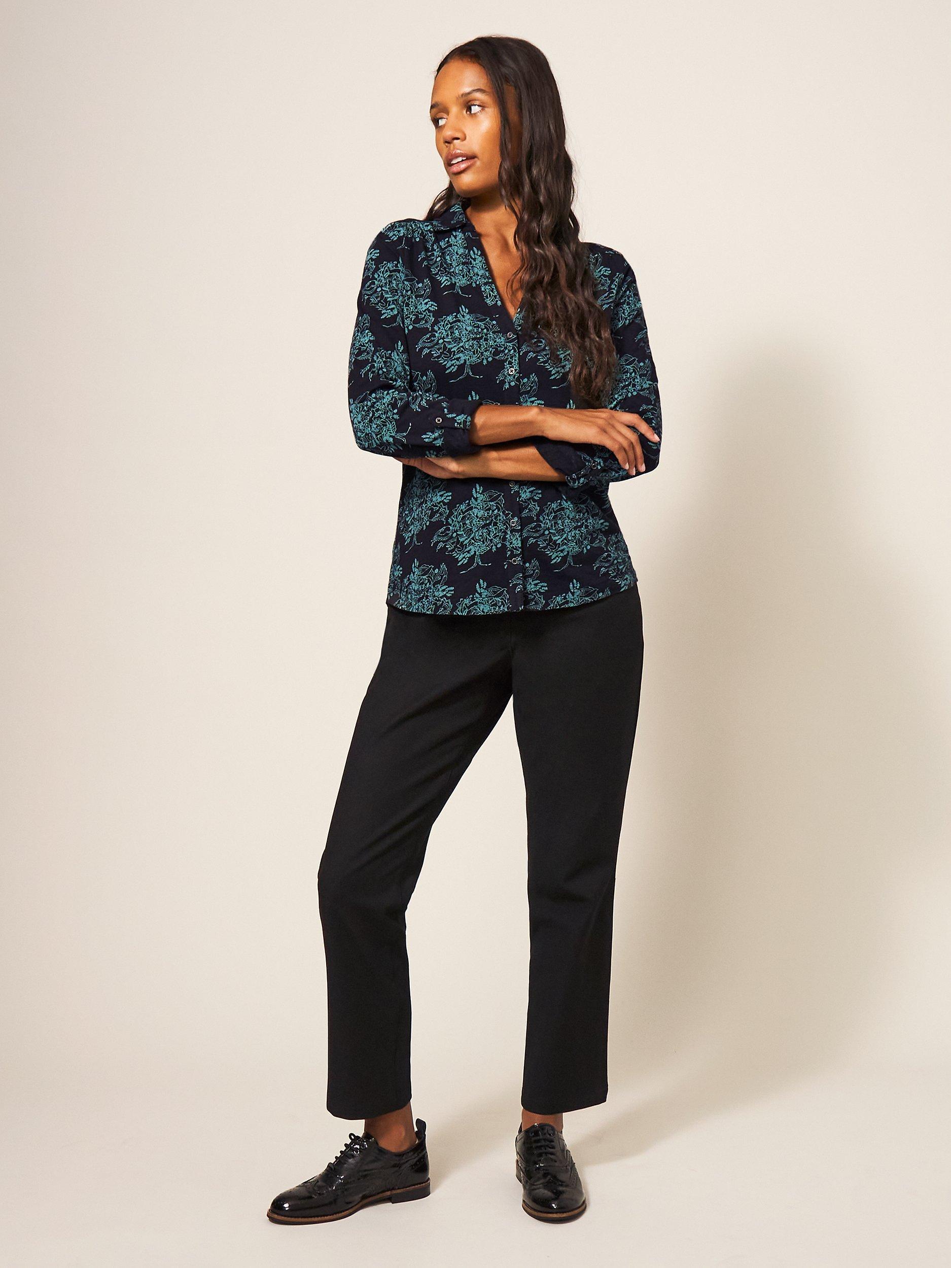 White Stuff Annie Cotton Jersey Shirt, Black/Blue